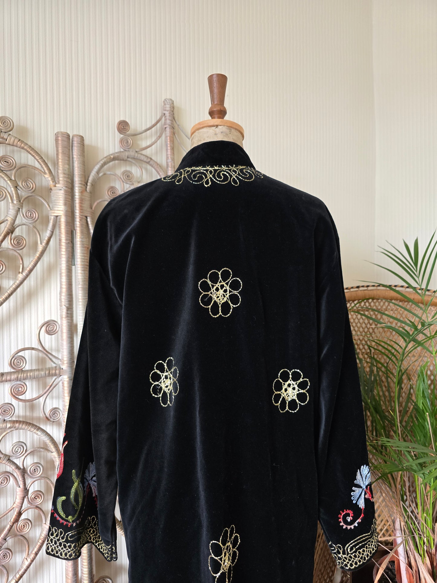 Vintage embroidered velvet kaftan maxi dress