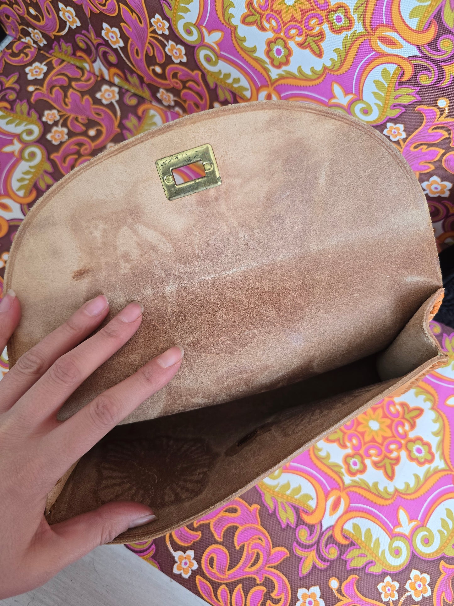 Vintage leather tooled clutch bag