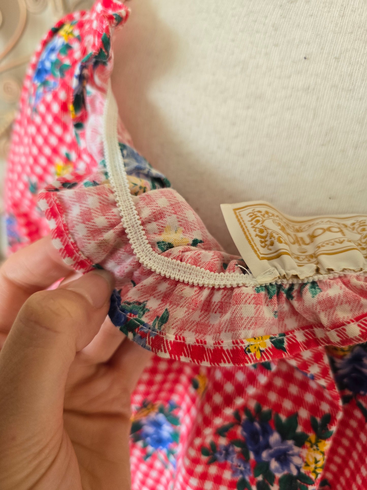 Vintage check tie off shoulders blouse L XL