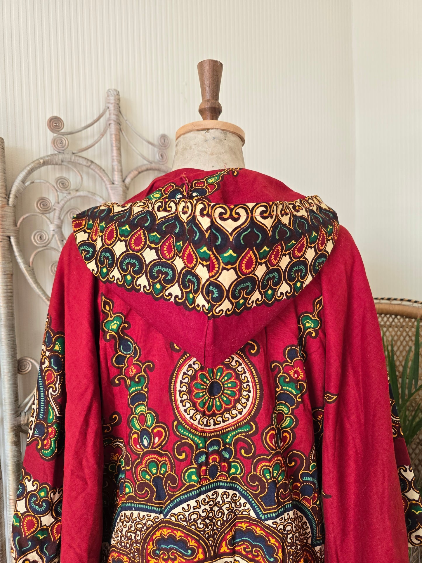 Vintage Dashiki hooded maxi dress