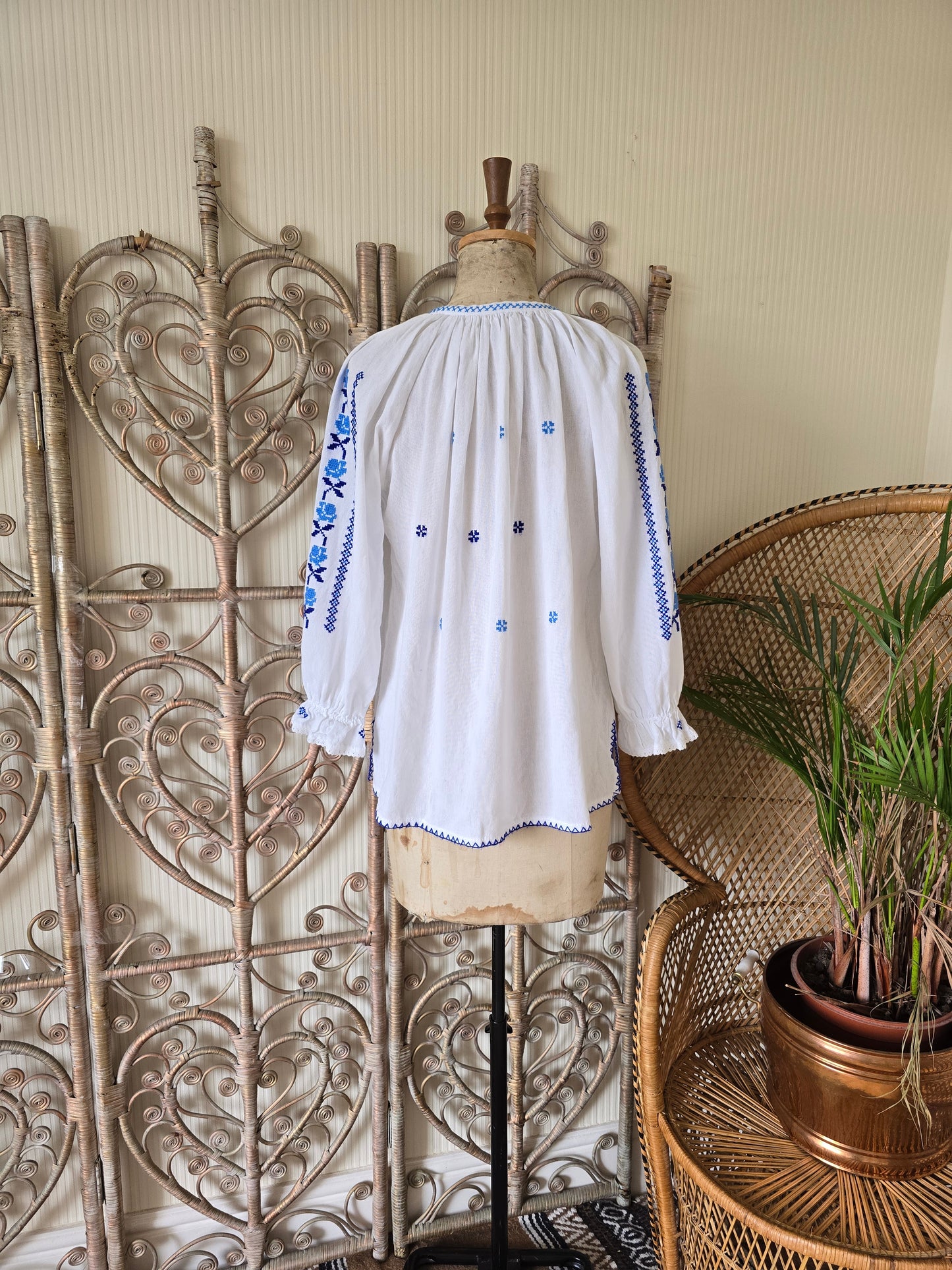 Vintage blue embroidered blouse