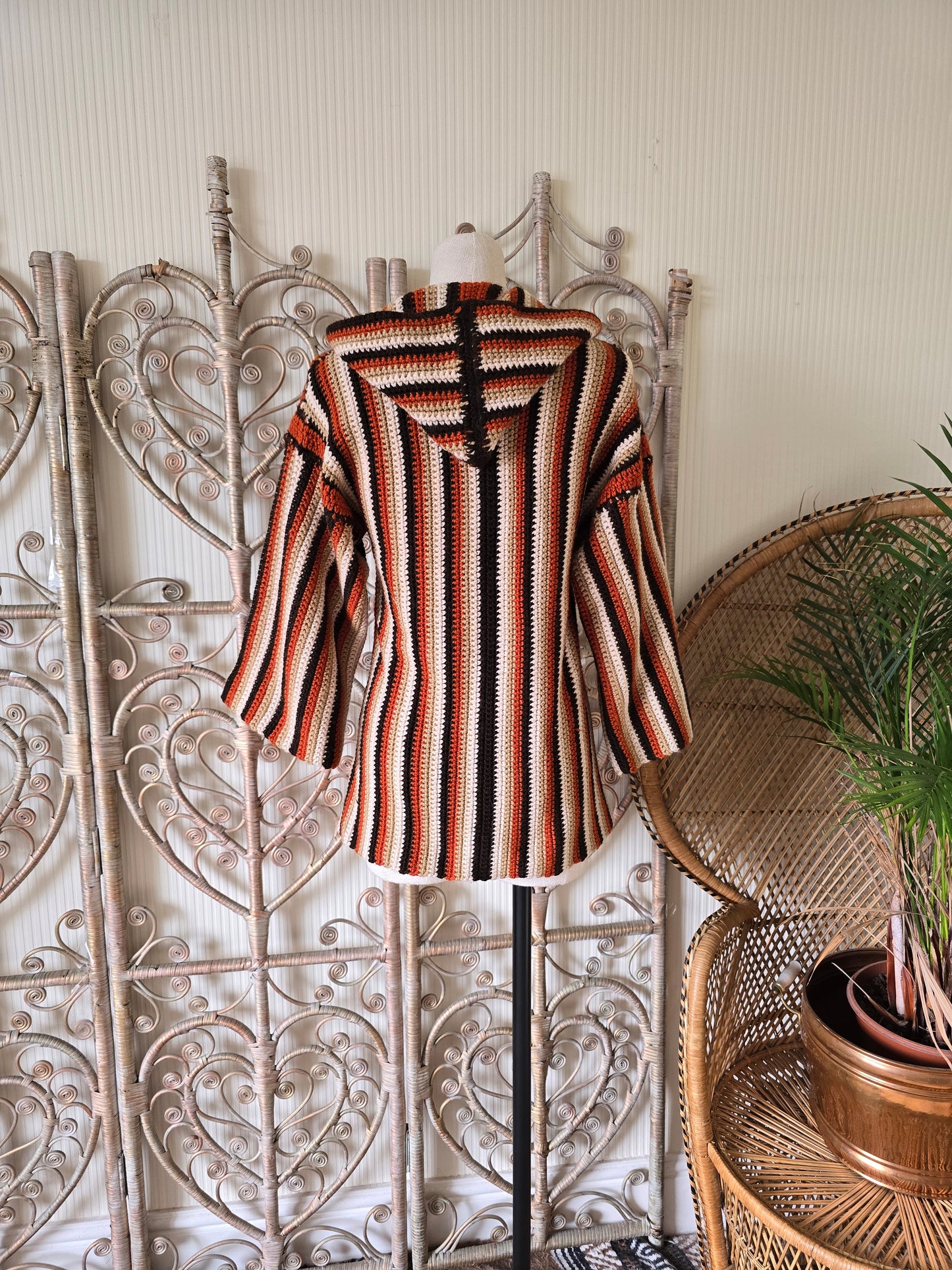 Vintage hooded crochet cardigan