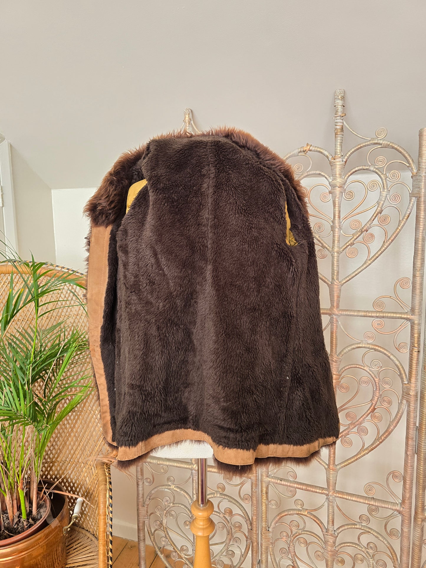 Vintage suede Sheepskin trim coat