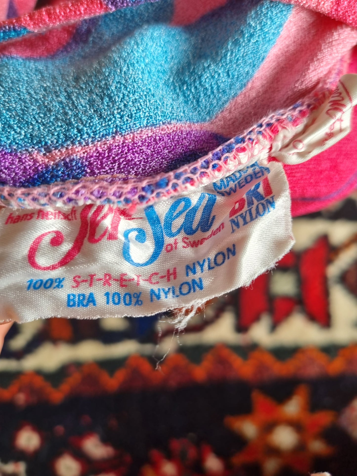 Vintage psychedelic swimsuit and towelling over dress S