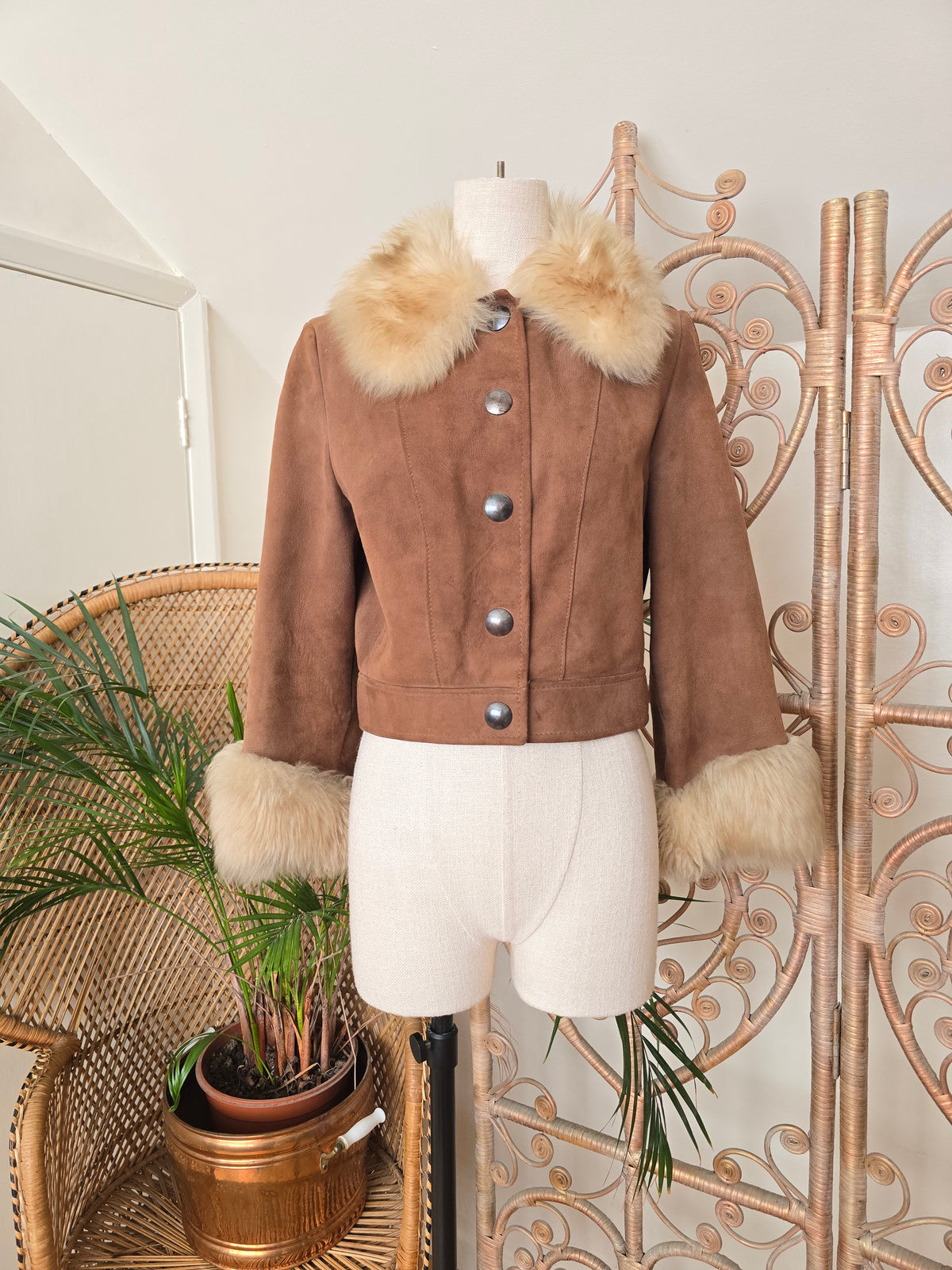 Vintage suede sheepskin crop coat