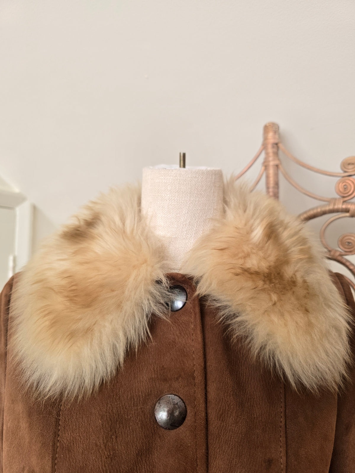 Vintage suede sheepskin crop coat
