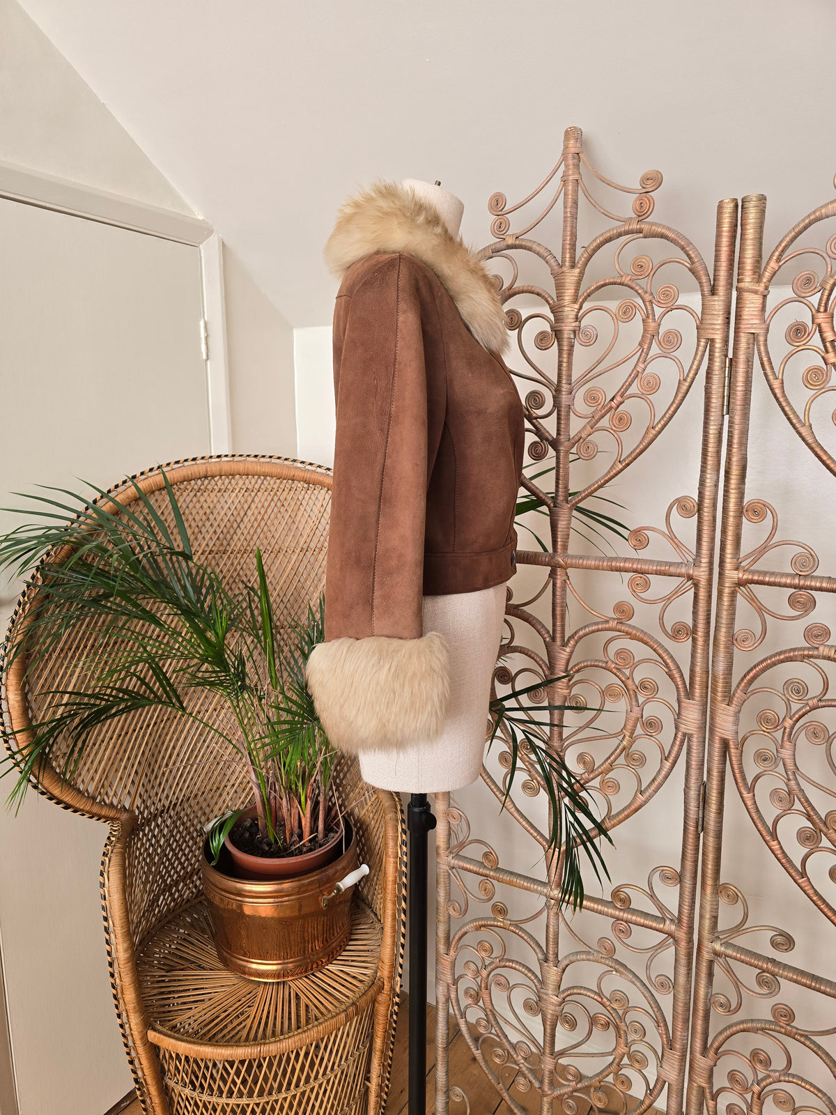 Vintage suede sheepskin crop coat
