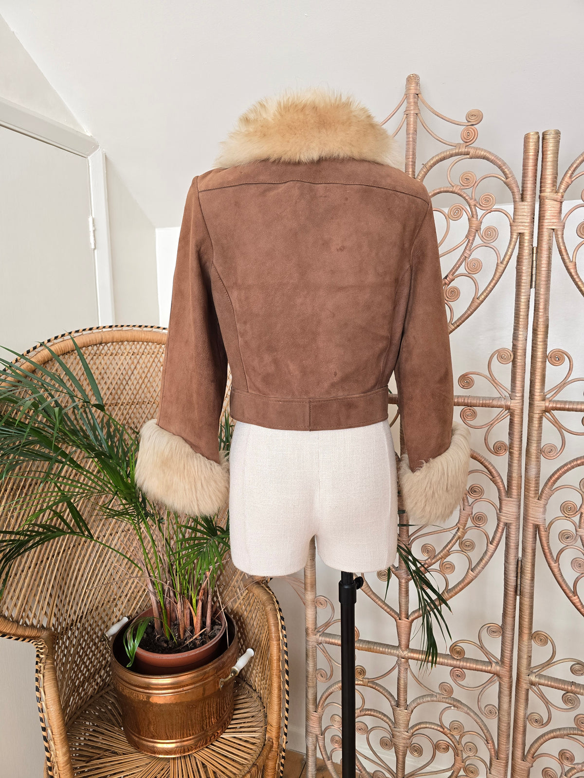 Vintage suede sheepskin crop coat