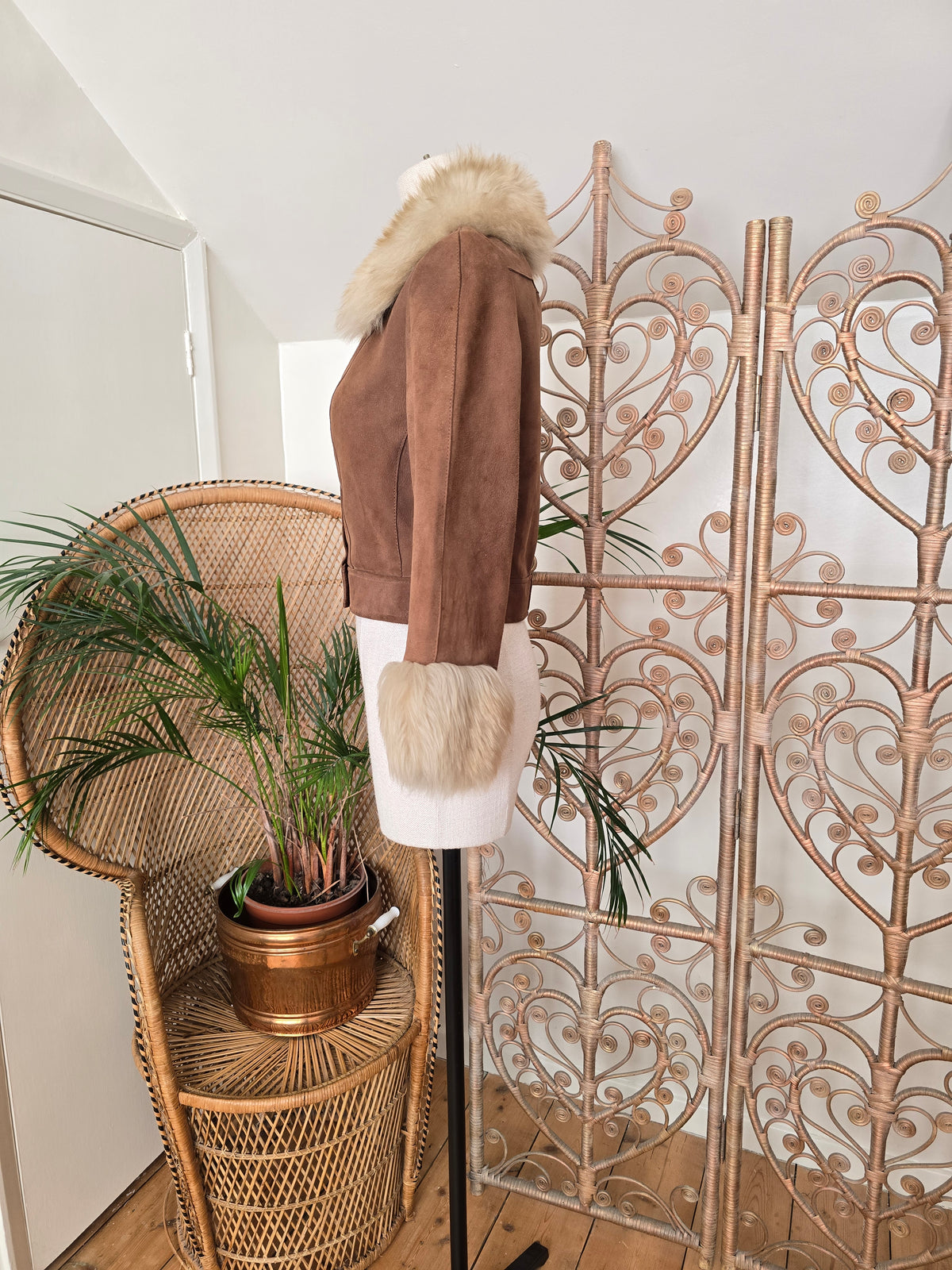 Vintage suede sheepskin crop coat