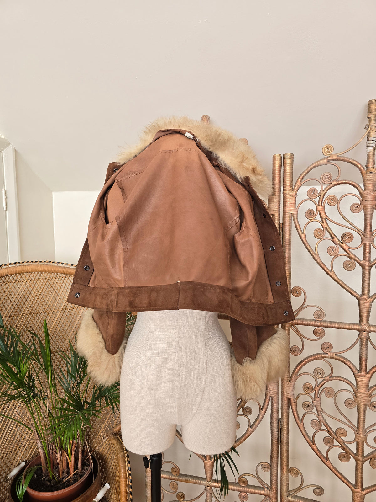 Vintage suede sheepskin crop coat