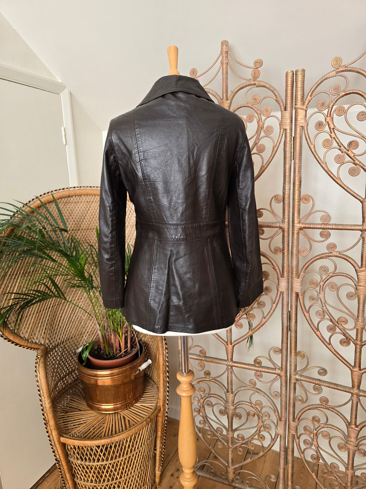 Vintage leather peak collar jacket