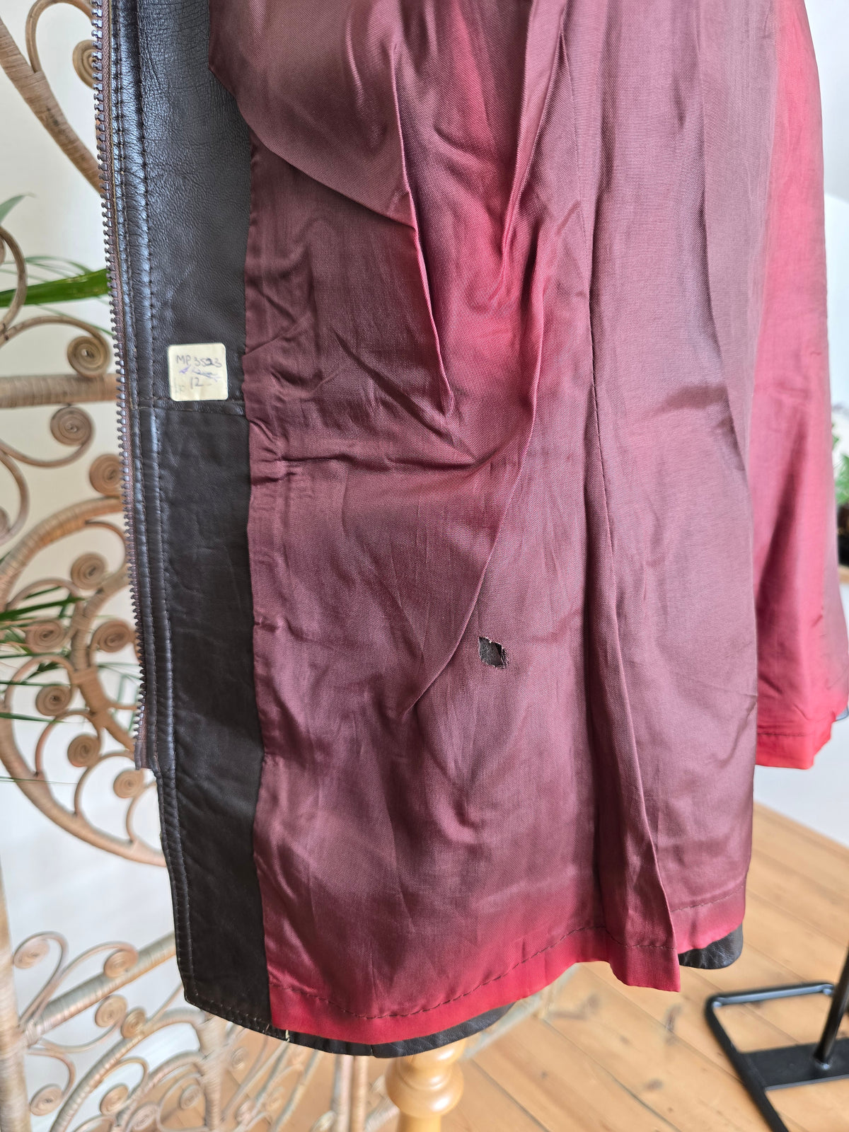 Vintage leather peak collar jacket