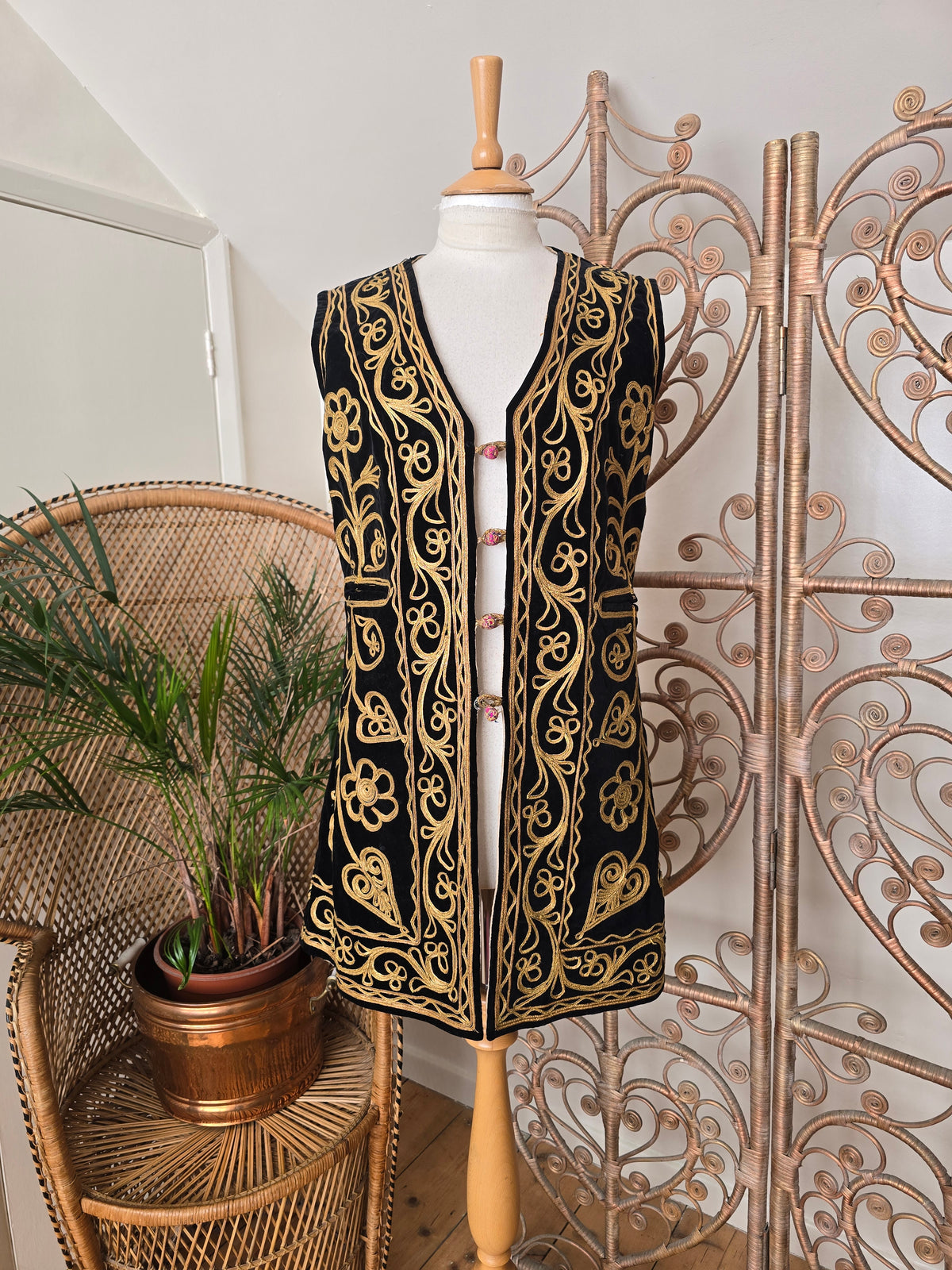 Vintage black velvet gold embroidered waistcoat