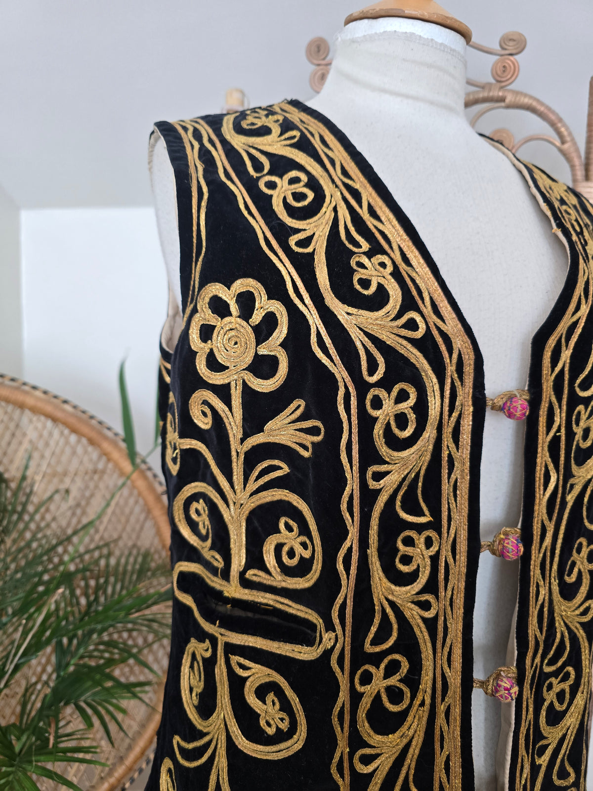 Vintage black velvet gold embroidered waistcoat