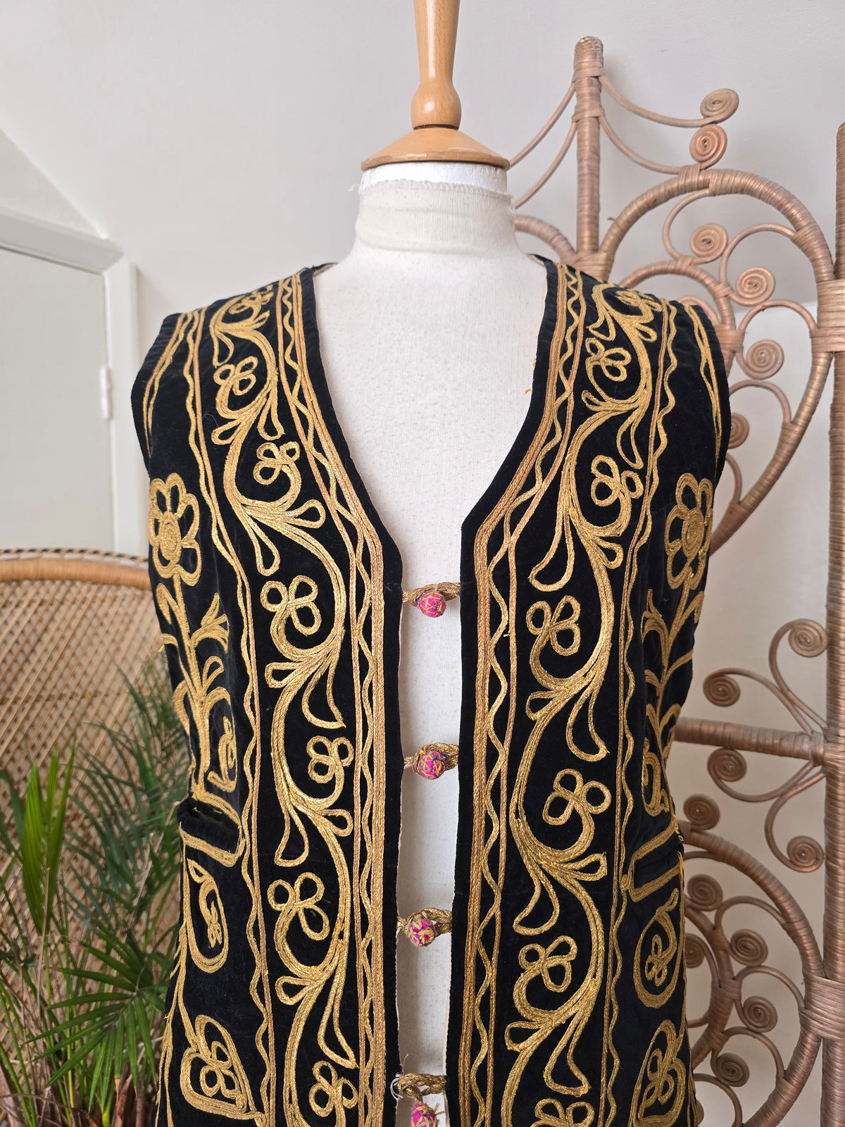 Vintage black velvet gold embroidered waistcoat