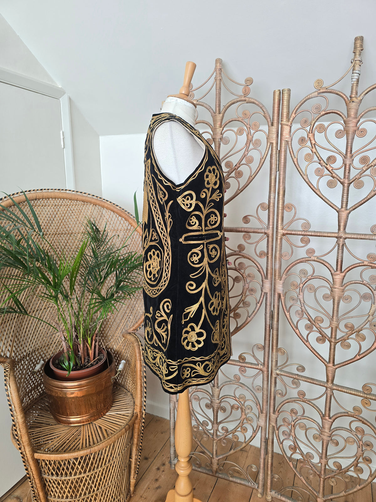 Vintage black velvet gold embroidered waistcoat