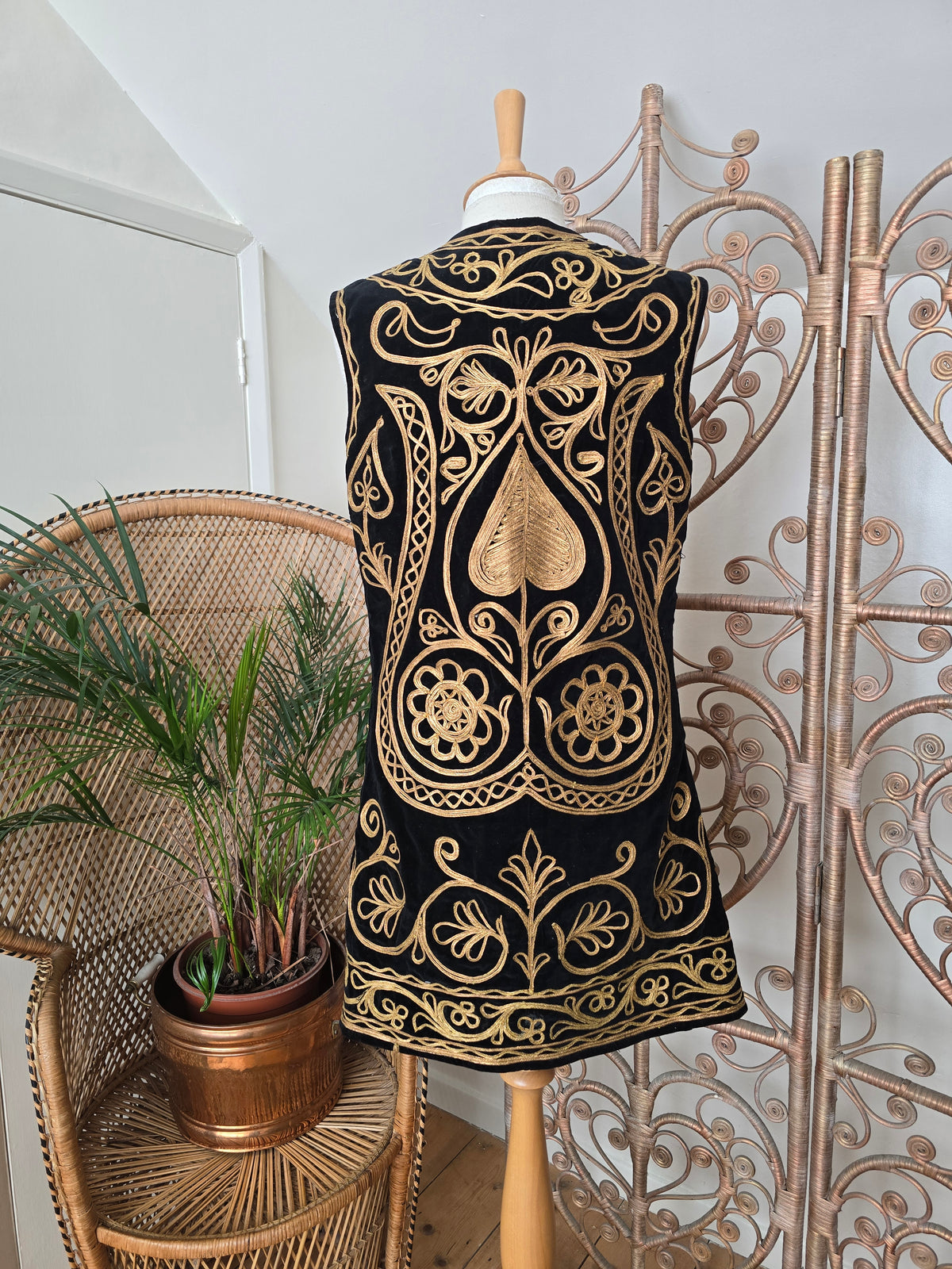 Vintage black velvet gold embroidered waistcoat