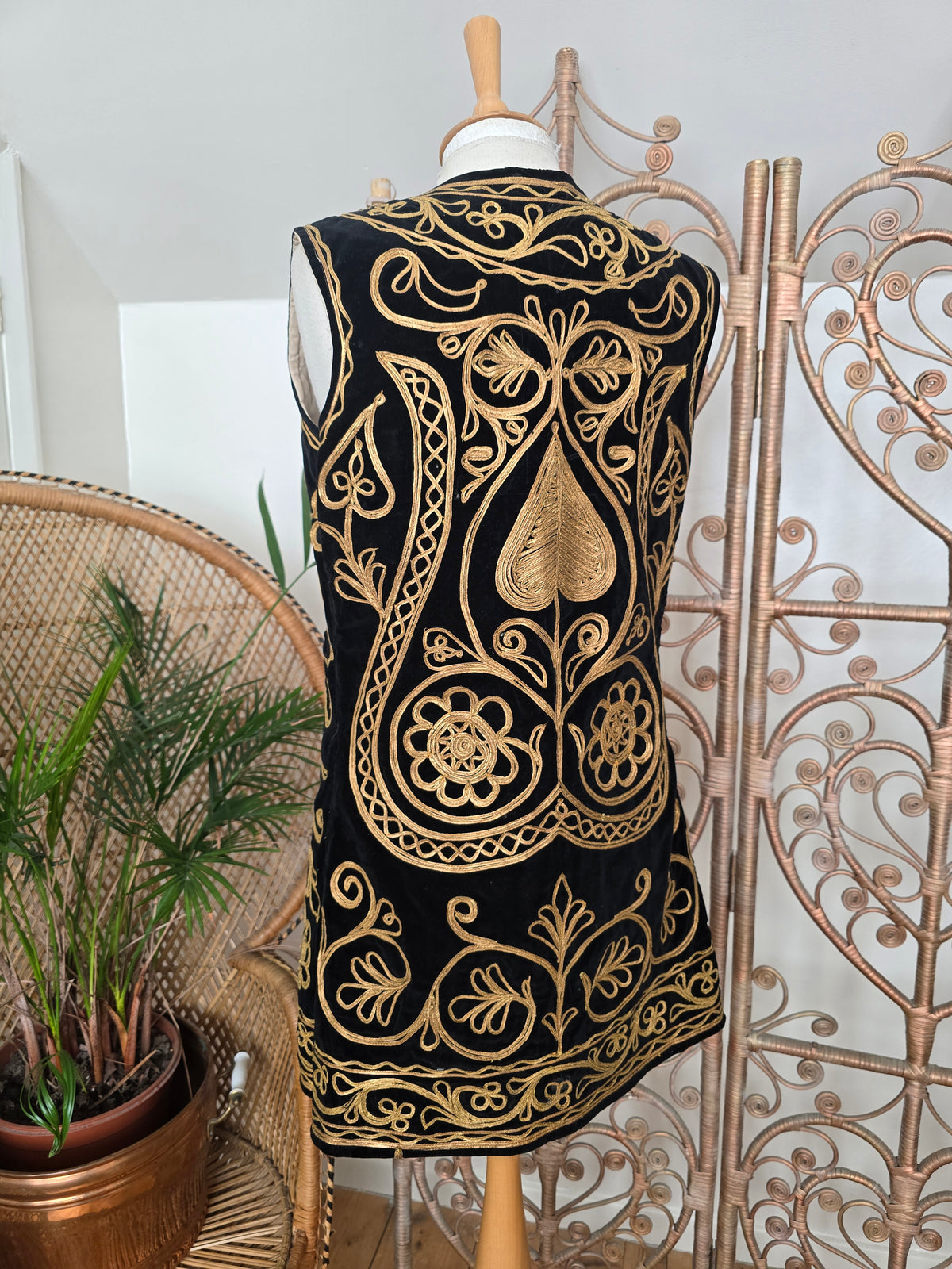 Vintage black velvet gold embroidered waistcoat