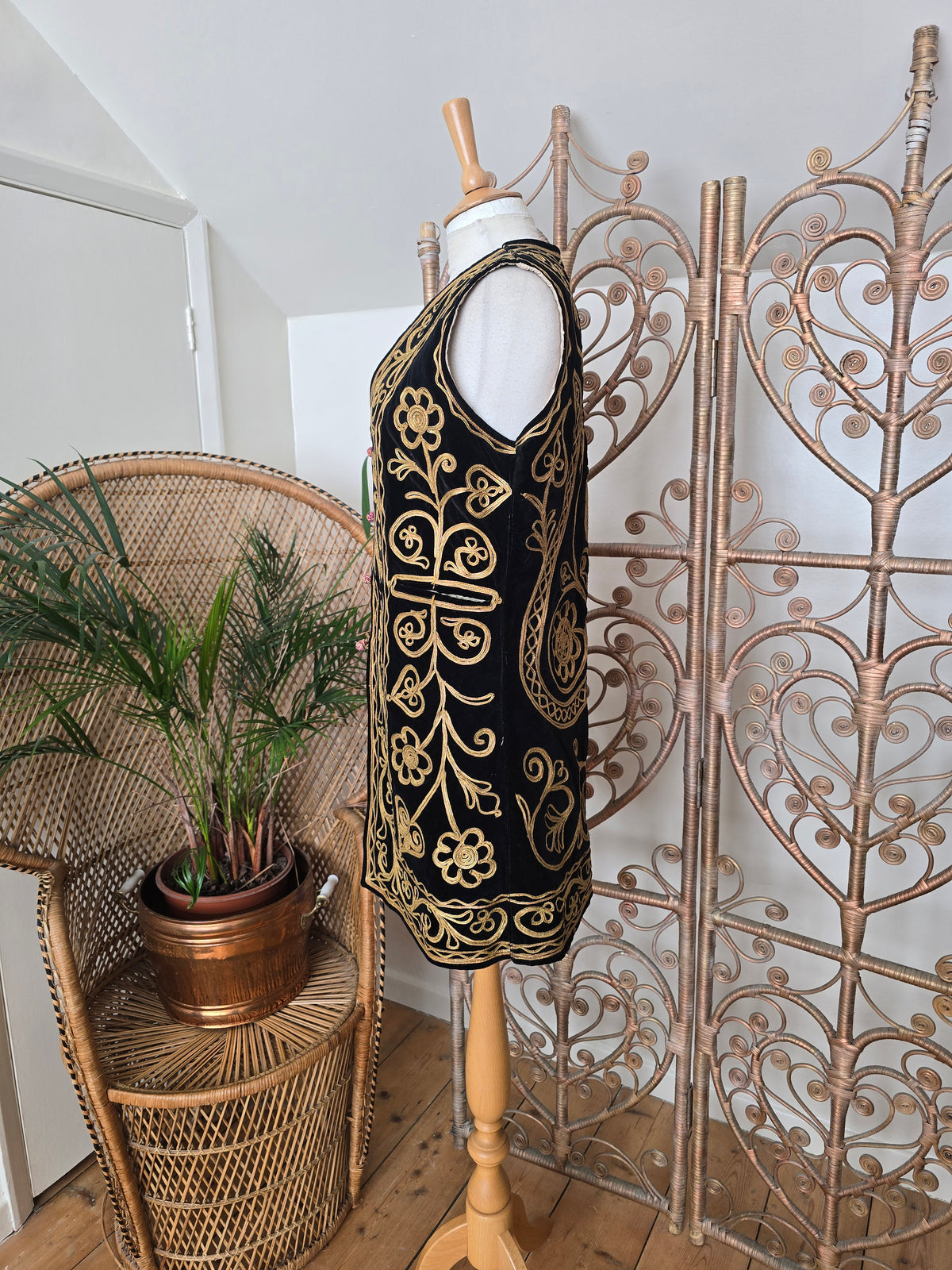 Vintage black velvet gold embroidered waistcoat