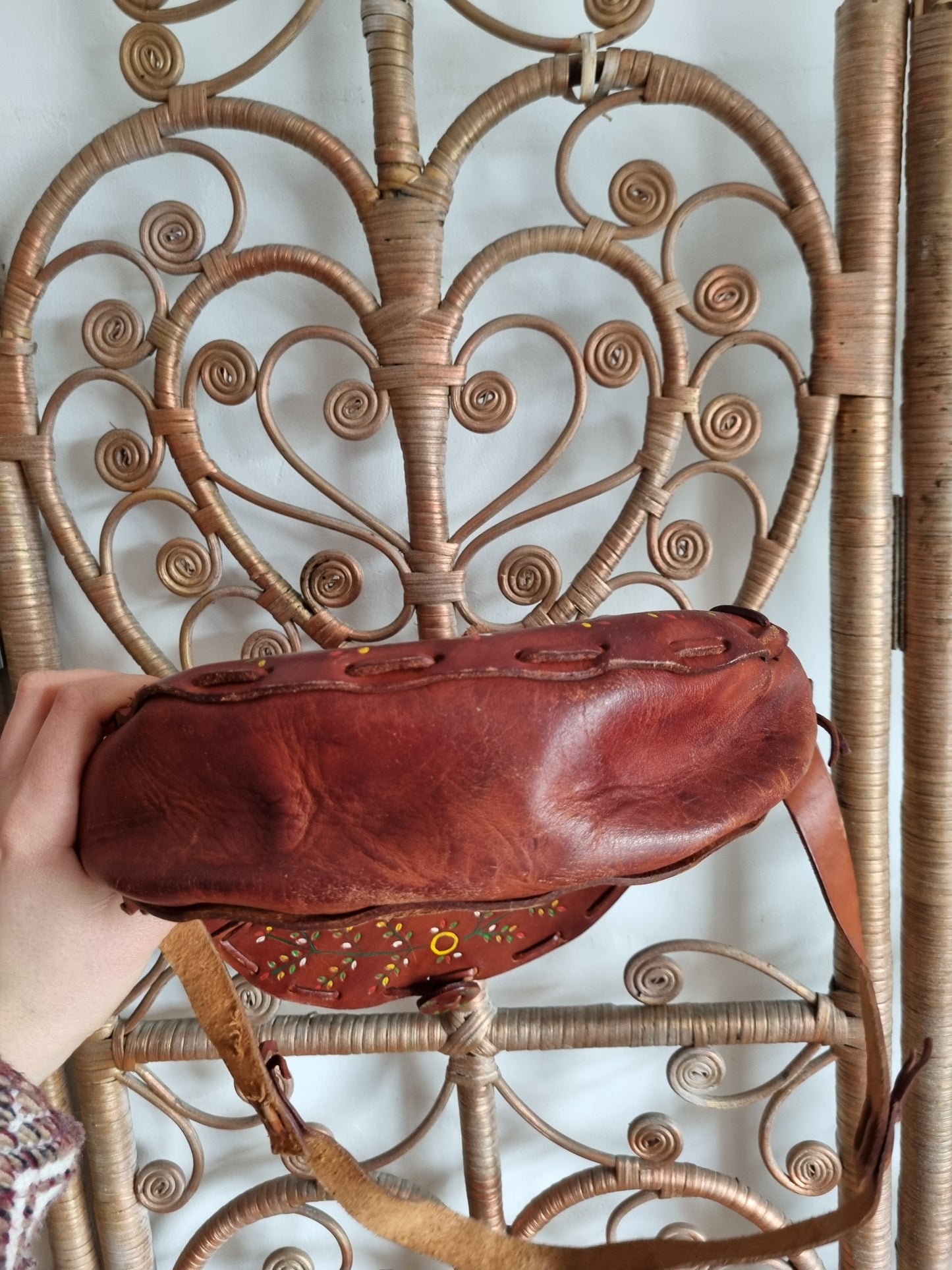 Vintage brown leather tooled bag