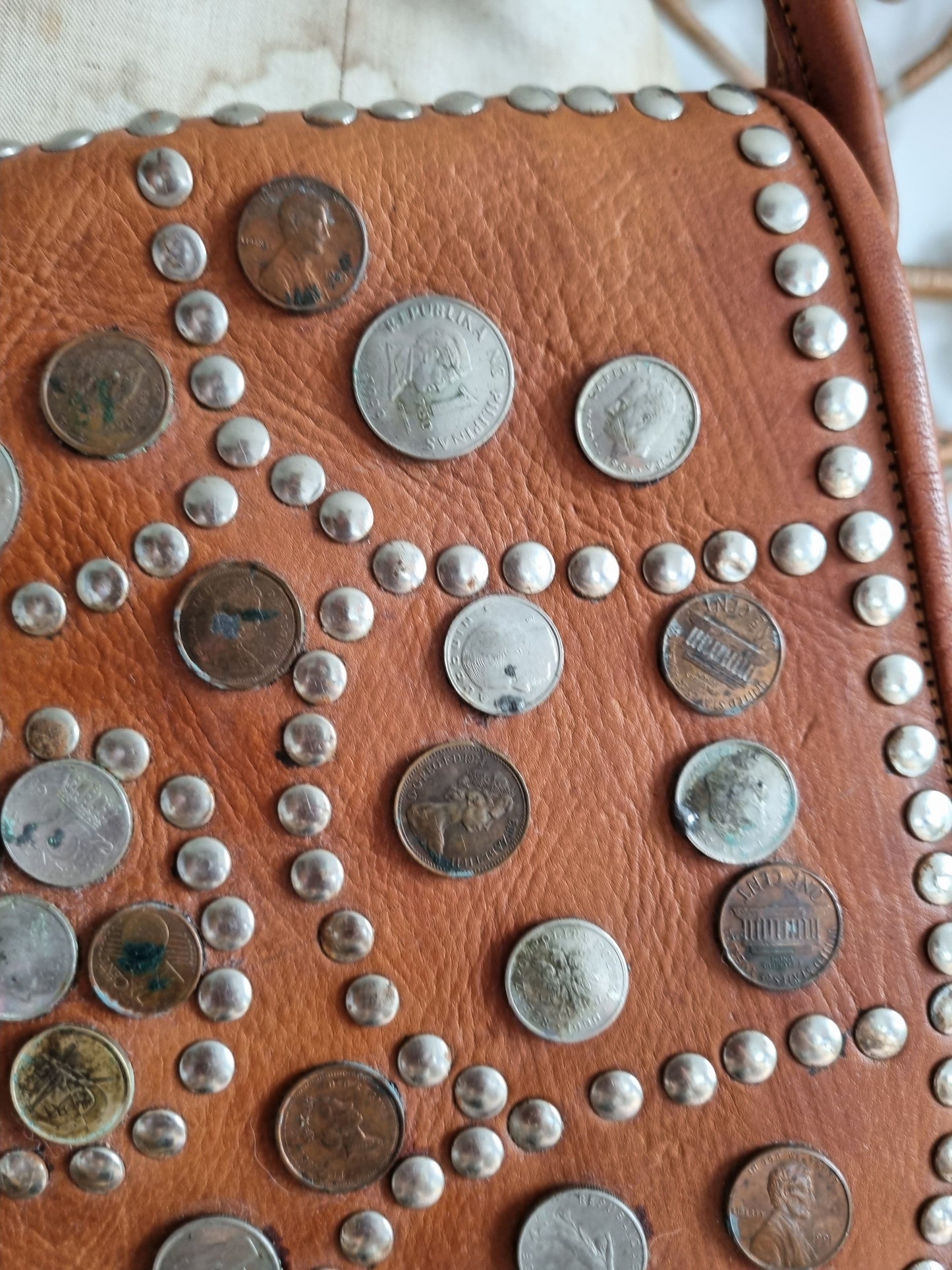 Vintage brown coin leather bag