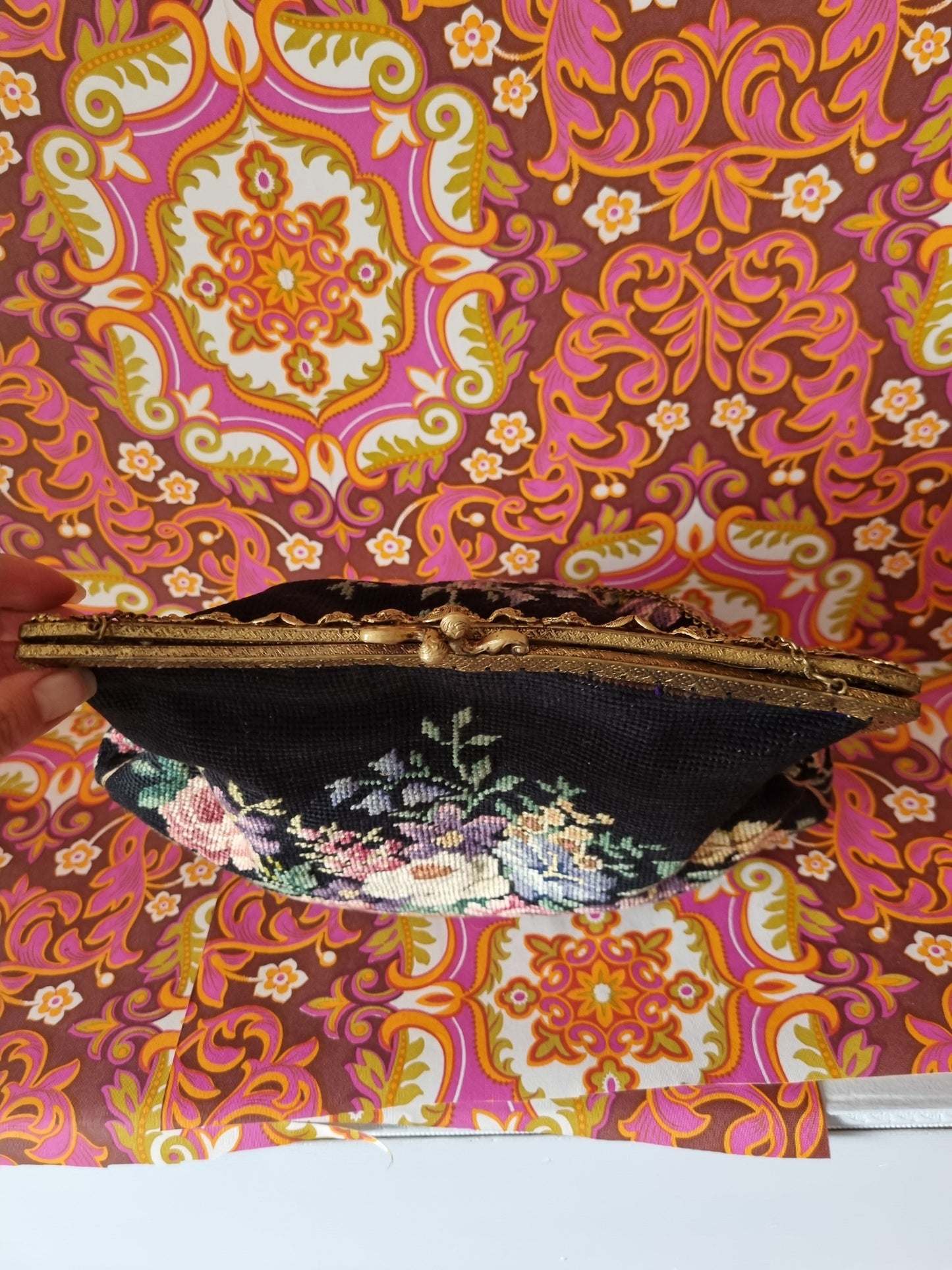 Vintage tapestry carpet purse hand bag