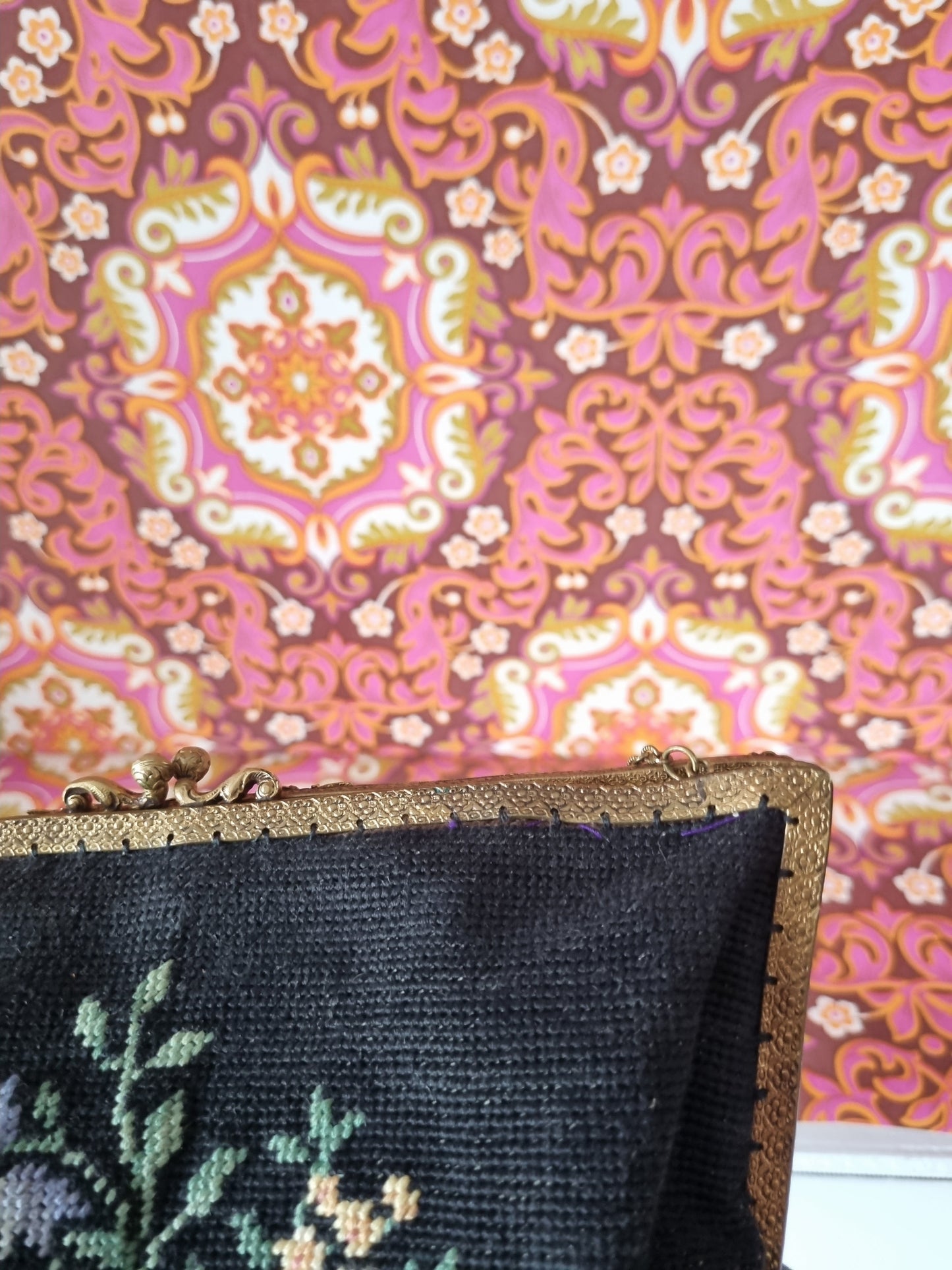 Vintage tapestry carpet purse hand bag
