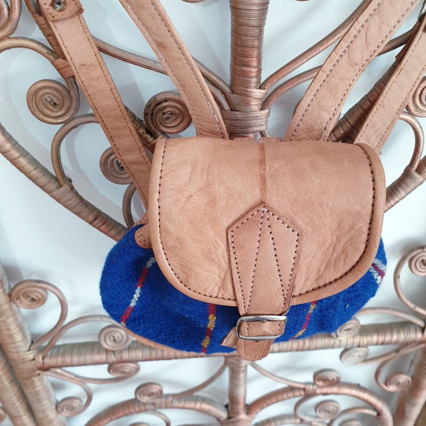 Vintage small wool leather rucksack backpack bag