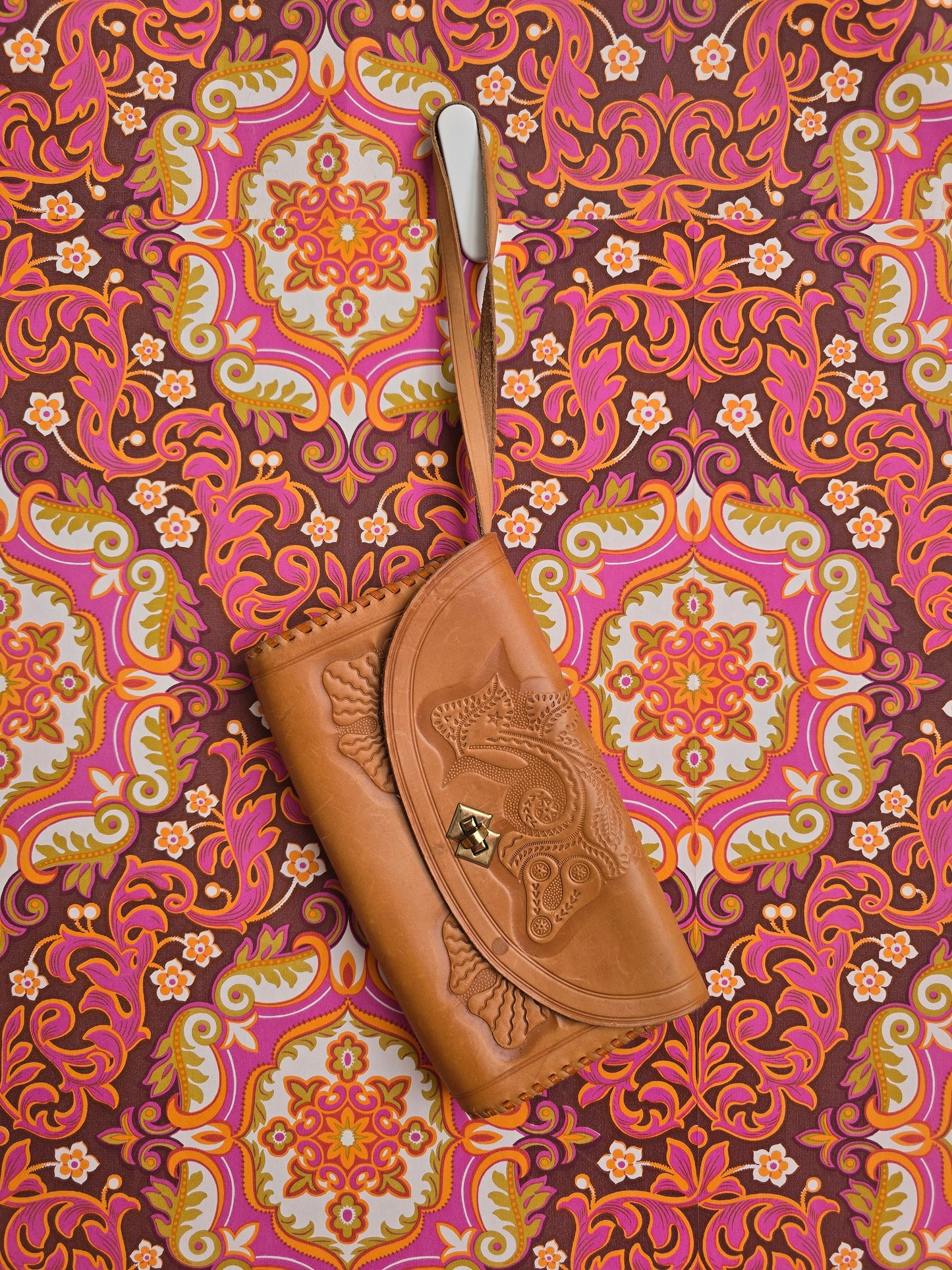 Vintage leather tooled clutch bag