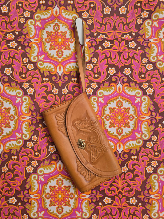 Vintage leather tooled clutch bag
