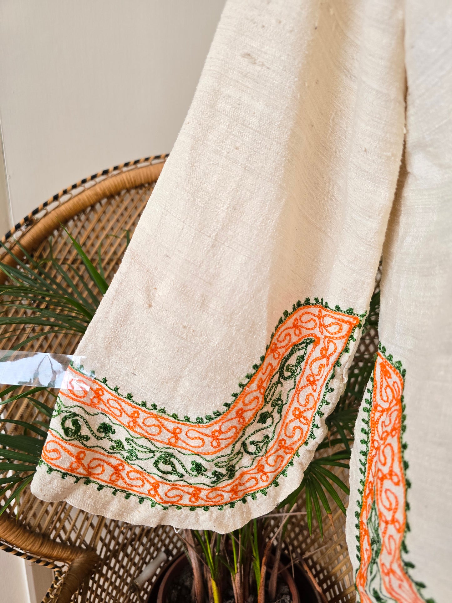Vintage raw silk embroidered kaftan blouse