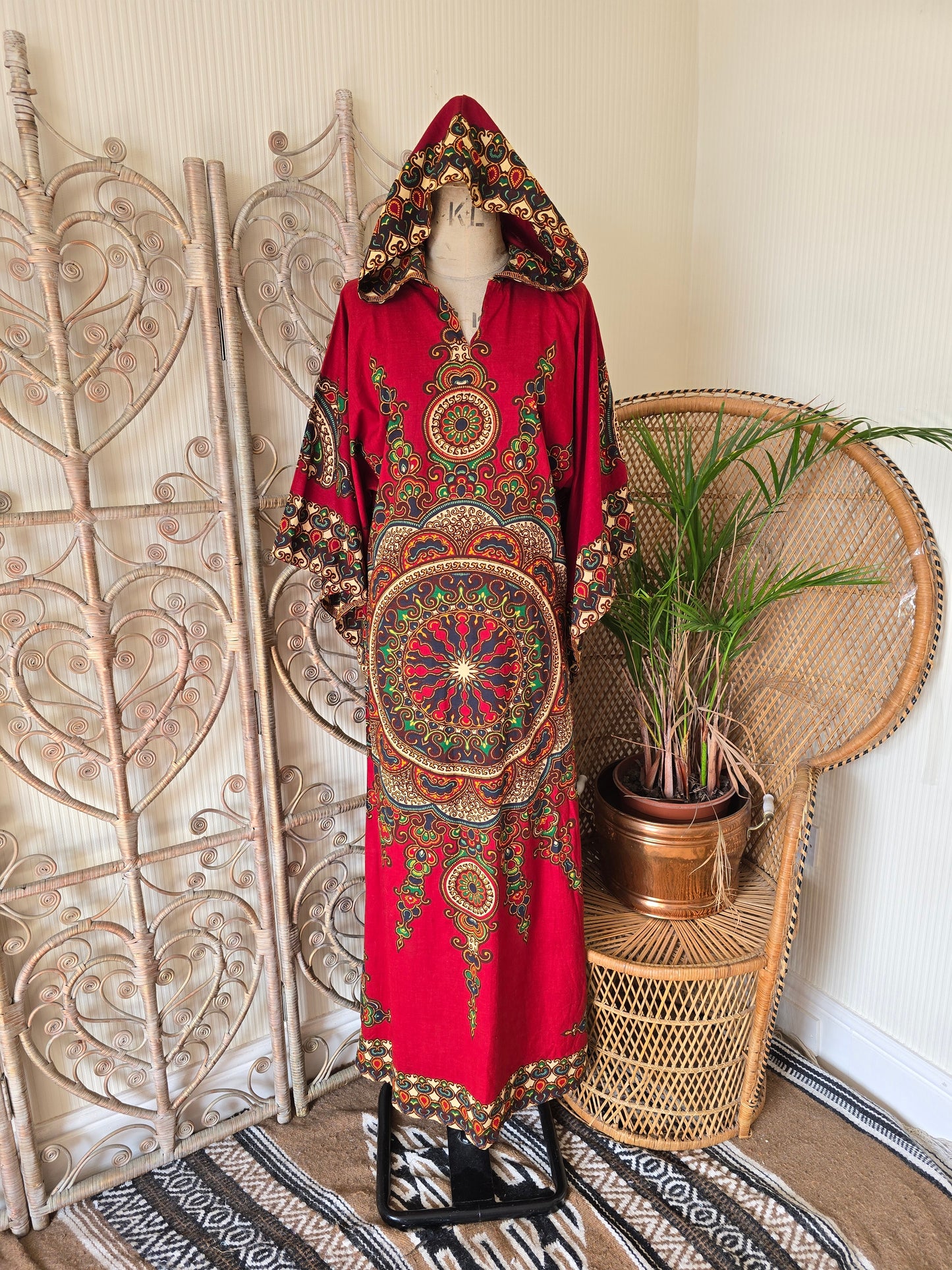 Vintage Dashiki hooded maxi dress