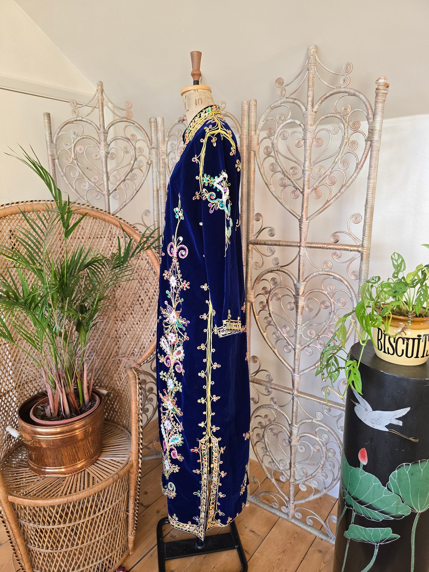 Vintage beaded sequined velvet maxi jacket