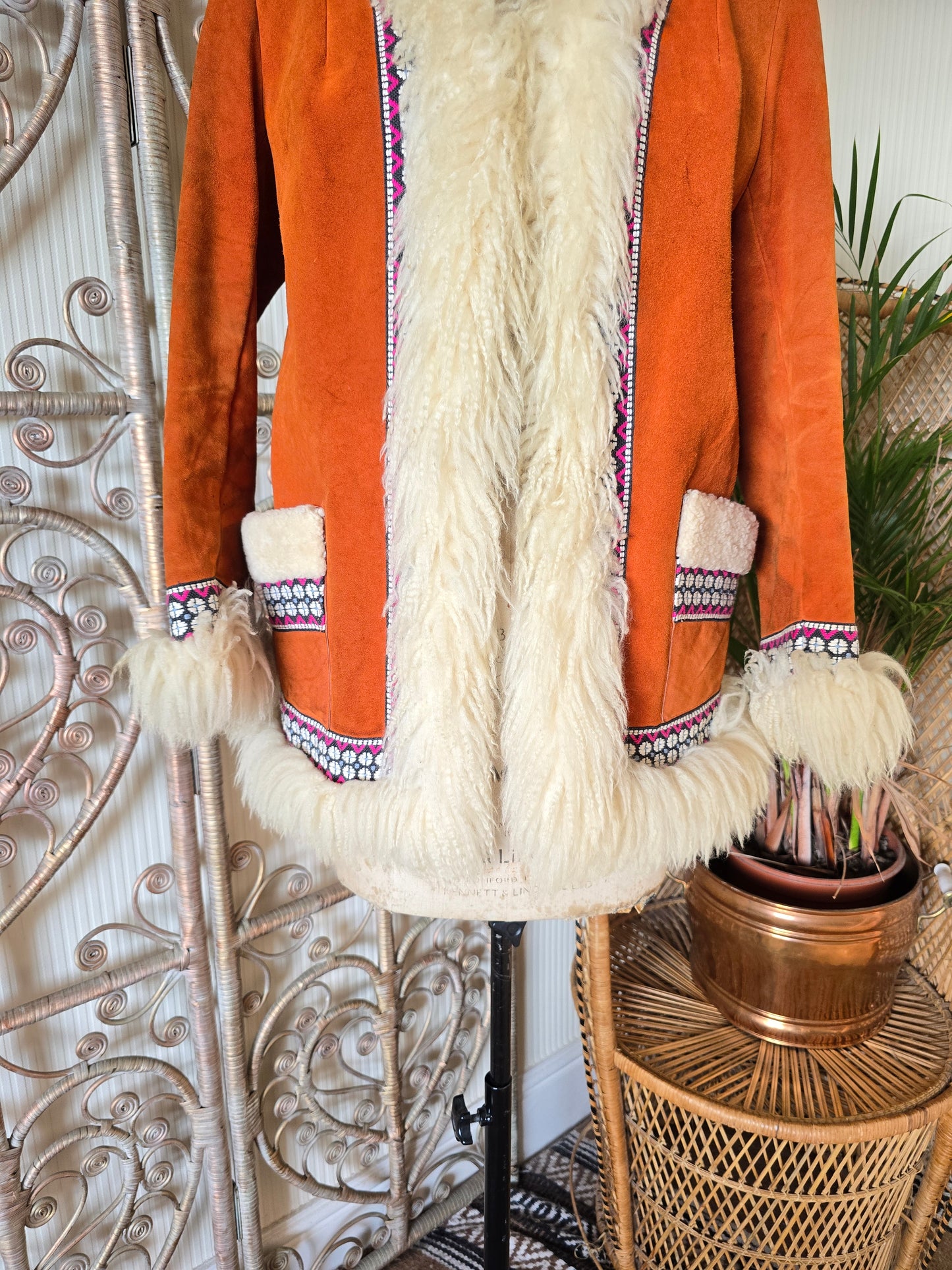 Vintage embroidered suede coat