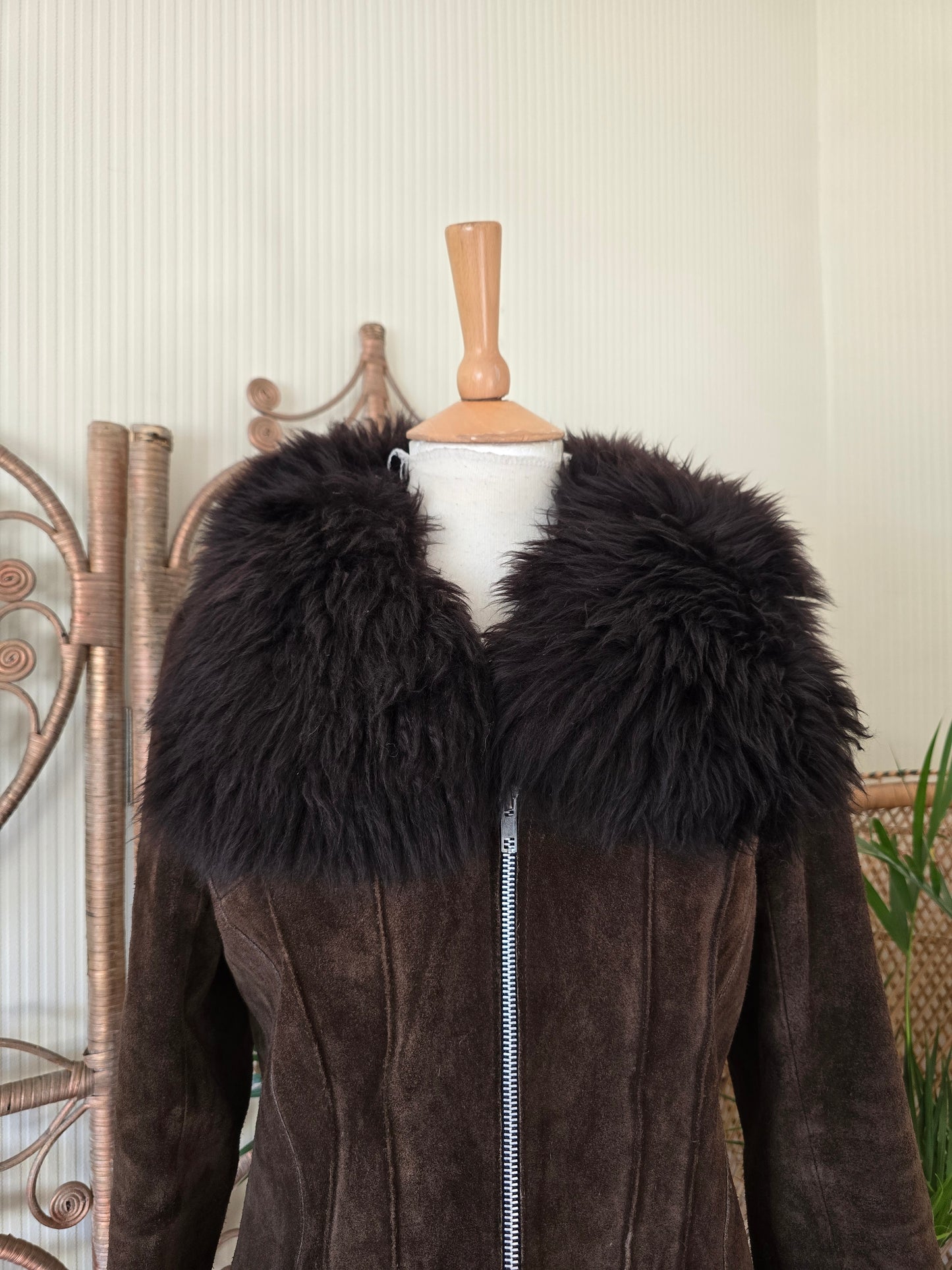 Vintage suede Sheepskin collar coat