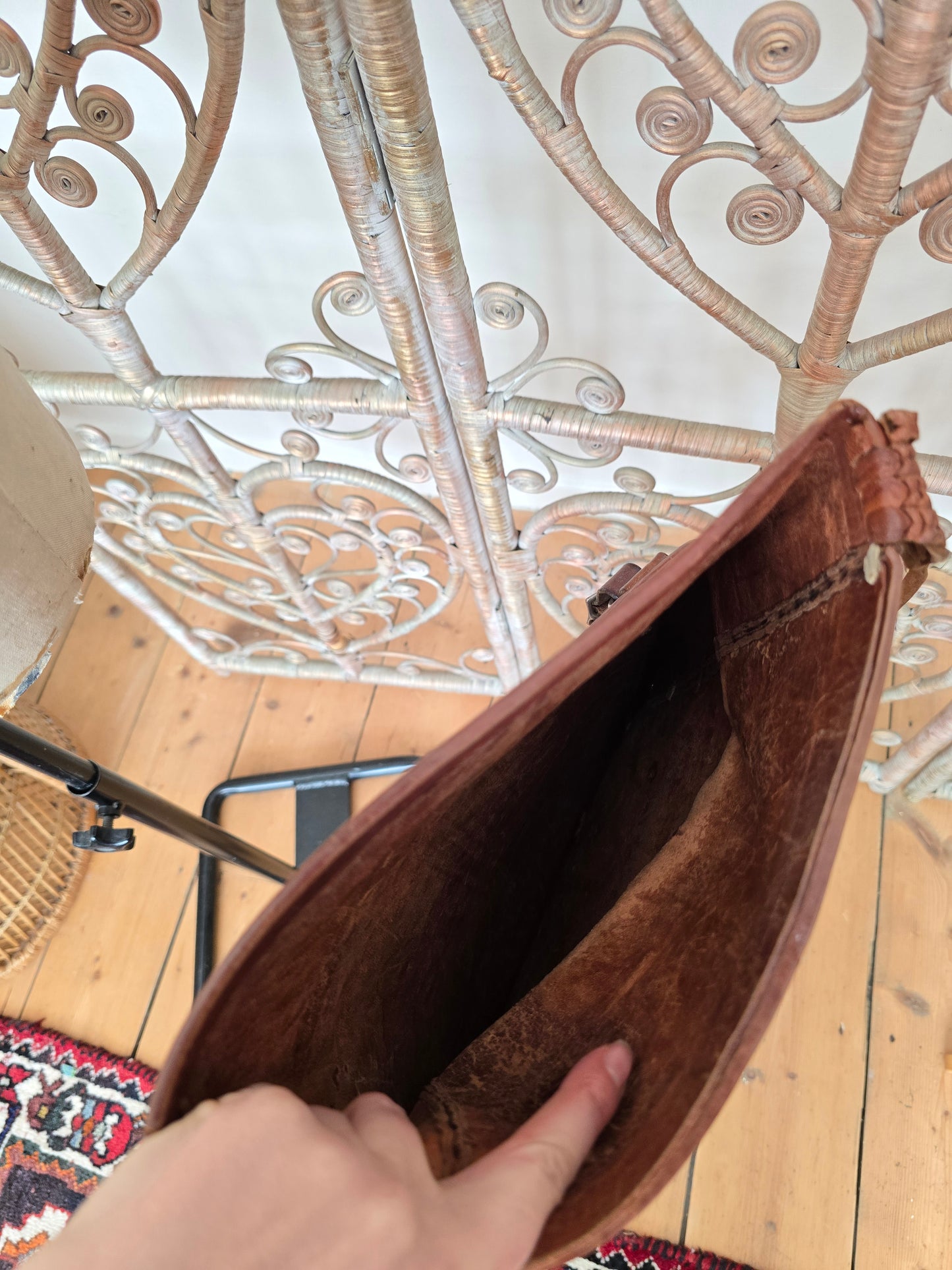 Vintage leather tooled fringe bag