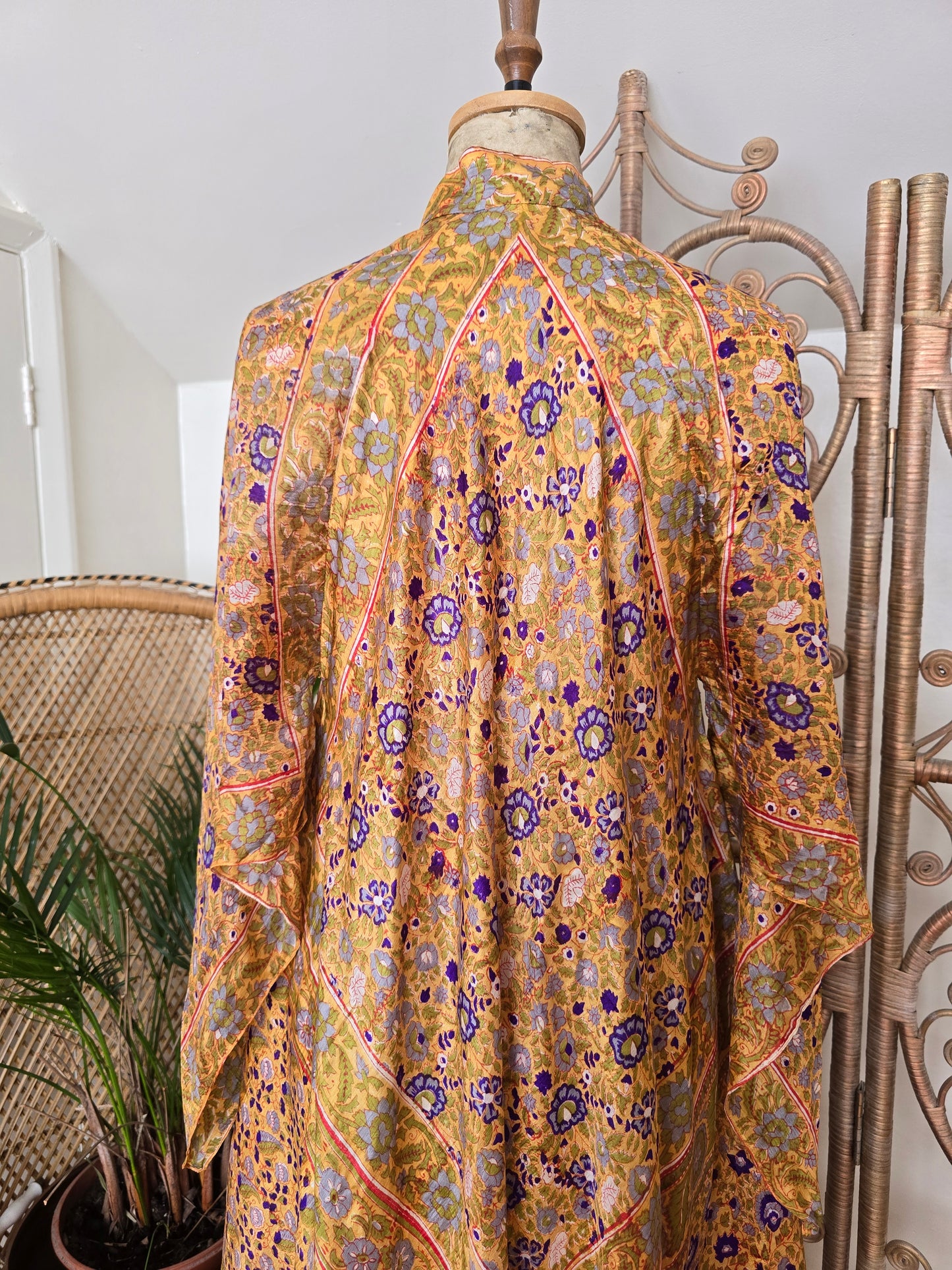 Vintage silk Indian Mascot kaftan dress