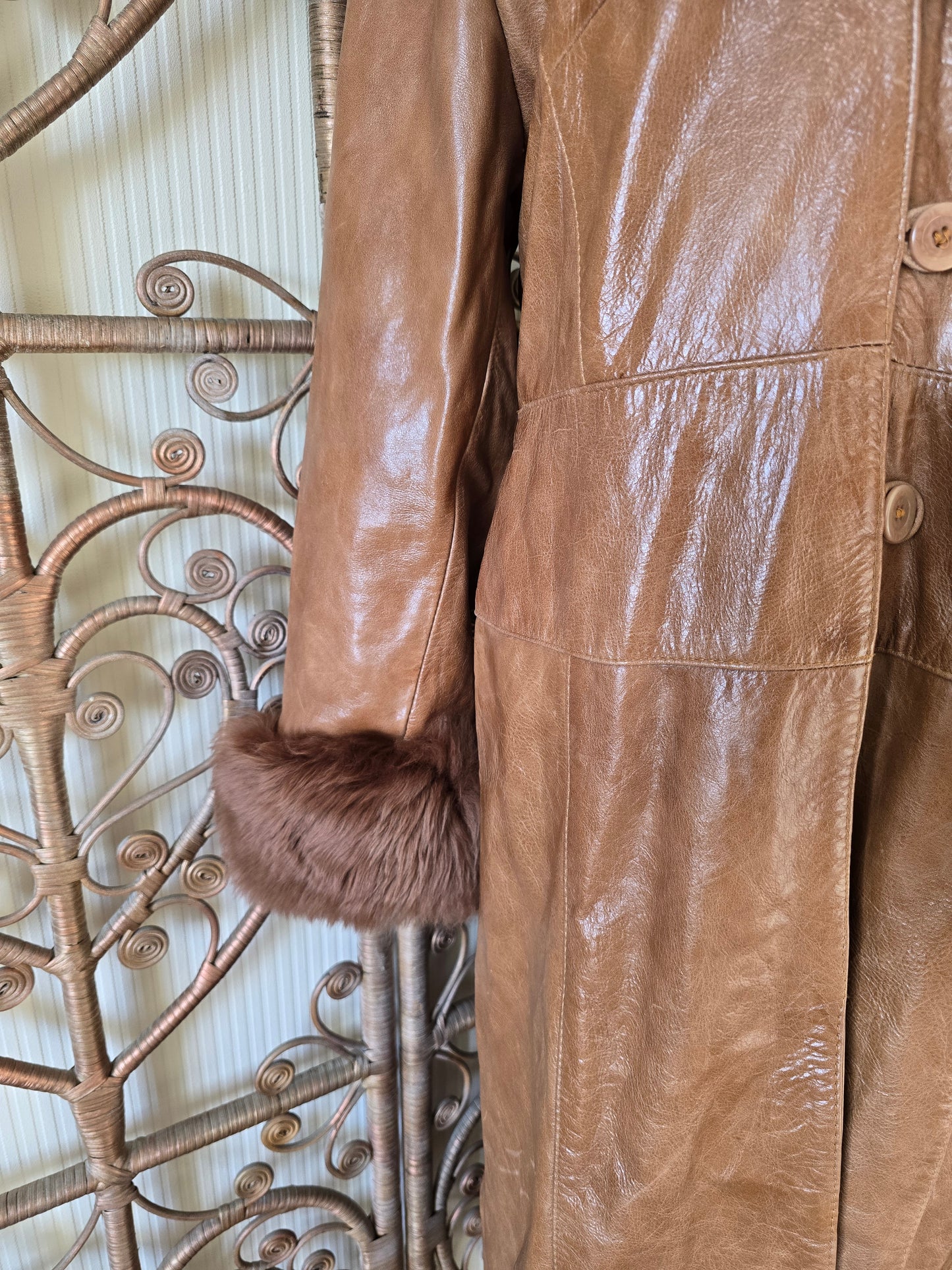 Vintage leather Sheepskin collar coat L