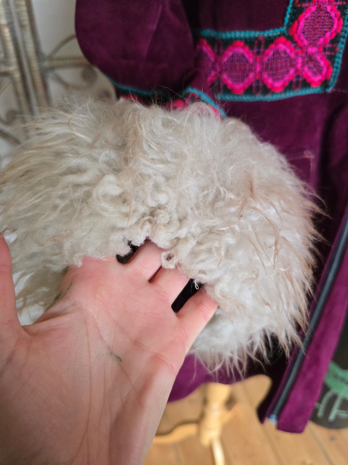 Vintage suede Sheepskin collar cuff coat