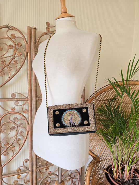 Vintage peacock velvet beaded bag