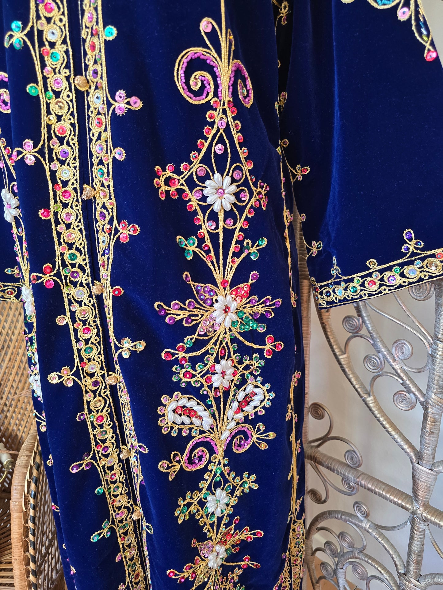 Vintage beaded sequined velvet maxi jacket