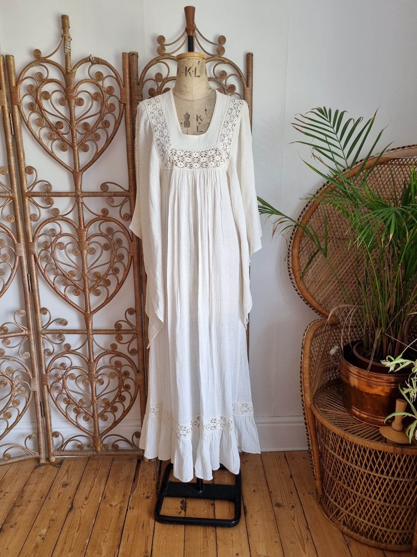 Vintage angel sleeves cheesecloth dress S