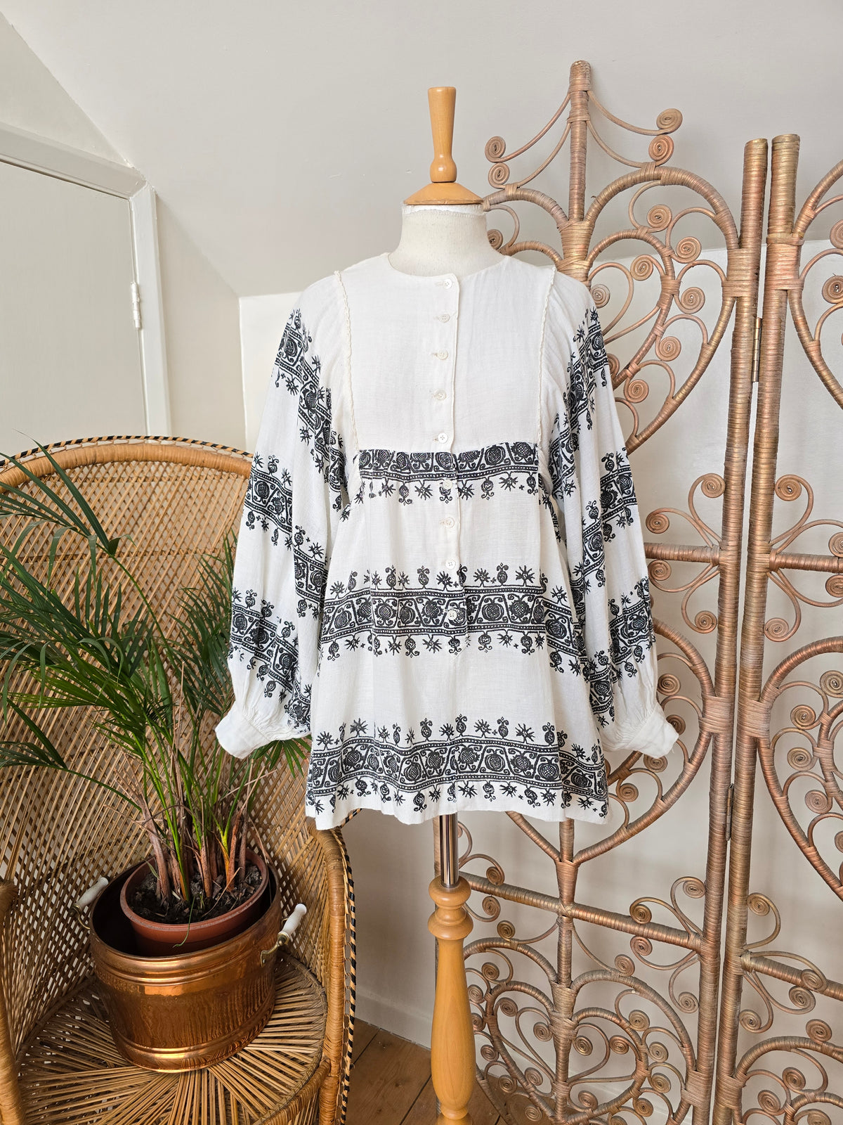 Vintage cotton balloon sleeves tunic