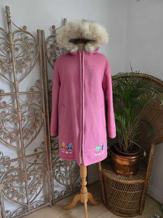 Vintage 70s wool hooded coat  M L