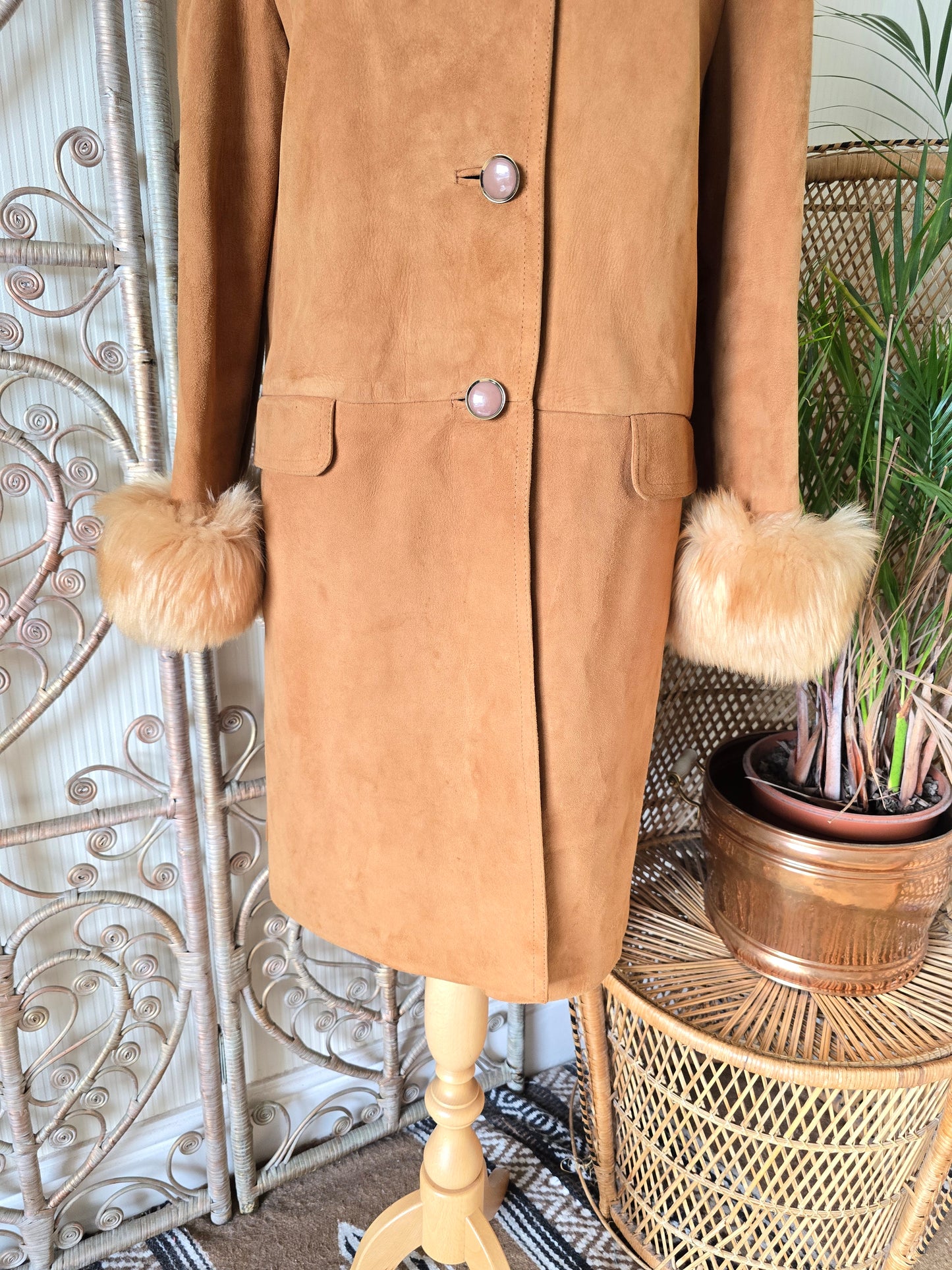 Vintage suede Sheepskin collar cuff coat