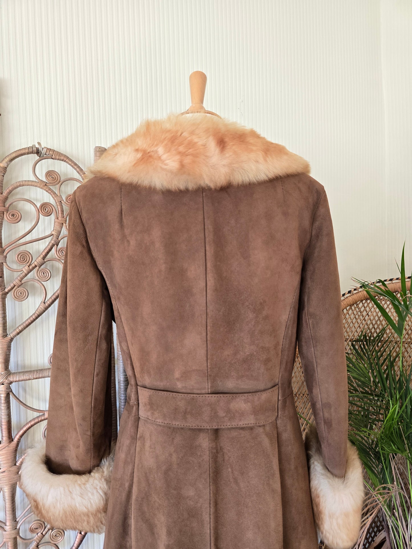 Vintage suede Sheepskin trim coat