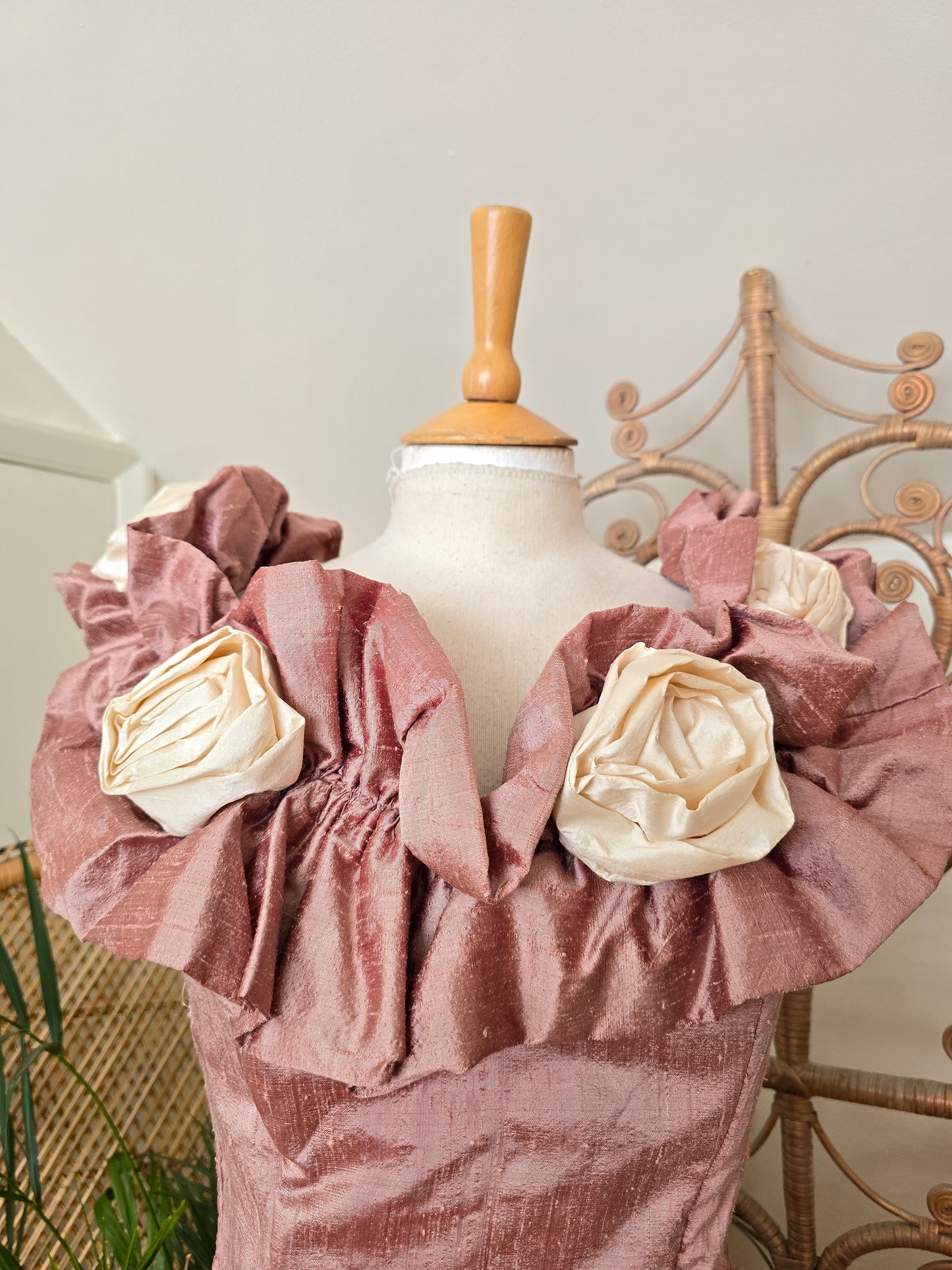 Vintage style Elizabeth Todd rose raw silk dress