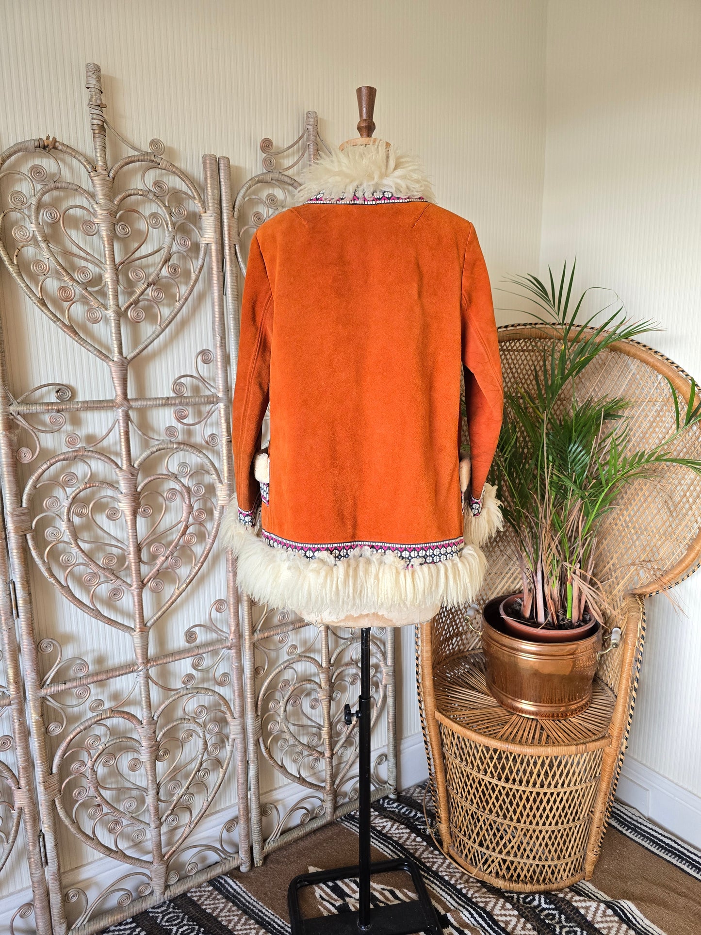 Vintage embroidered suede coat
