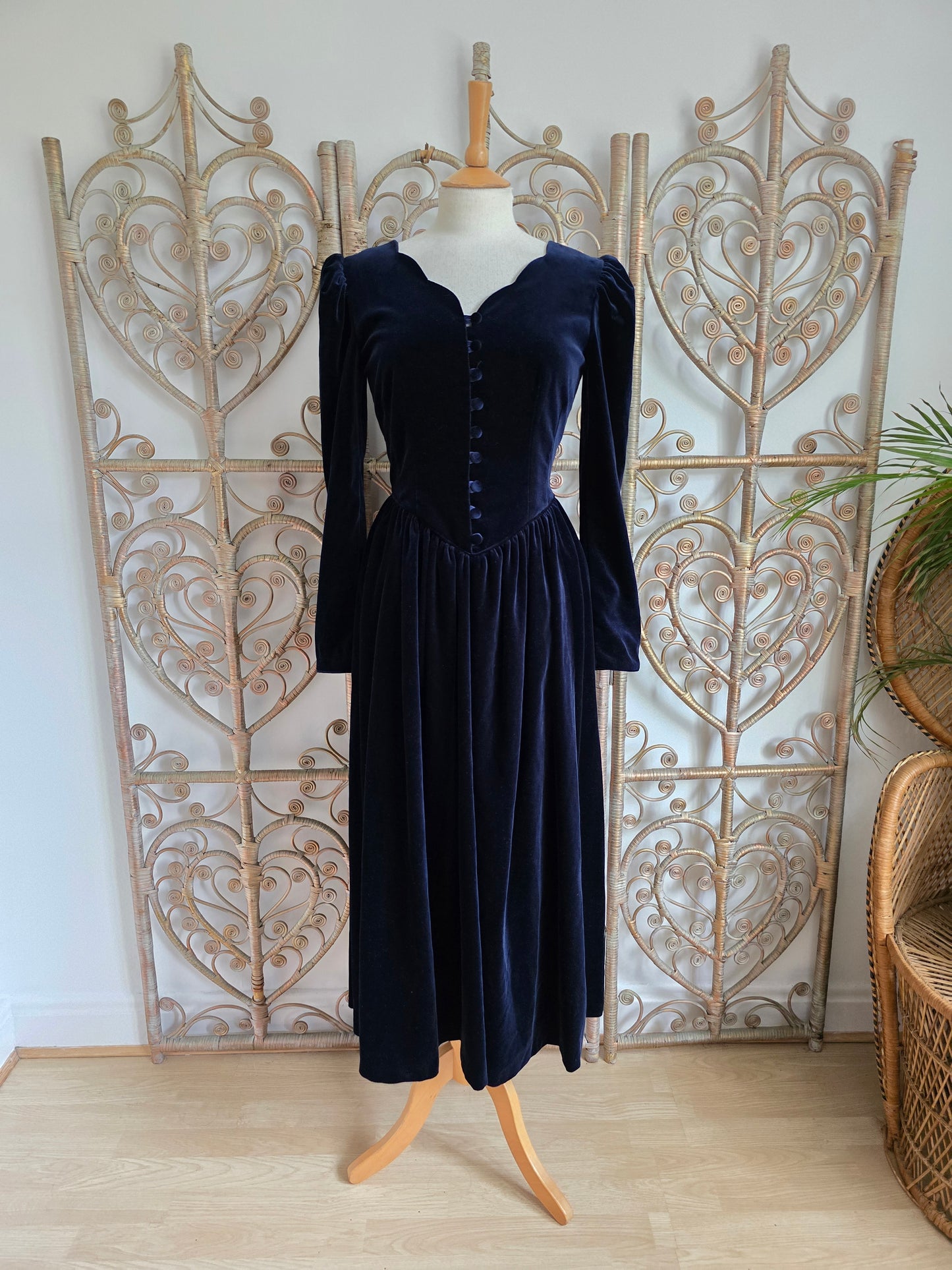 Vintage blue Laura Ashley velvet dress S