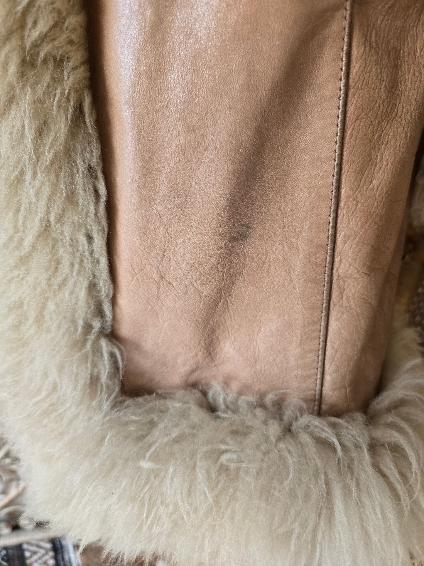 Vintage sheepskin trim leather coat